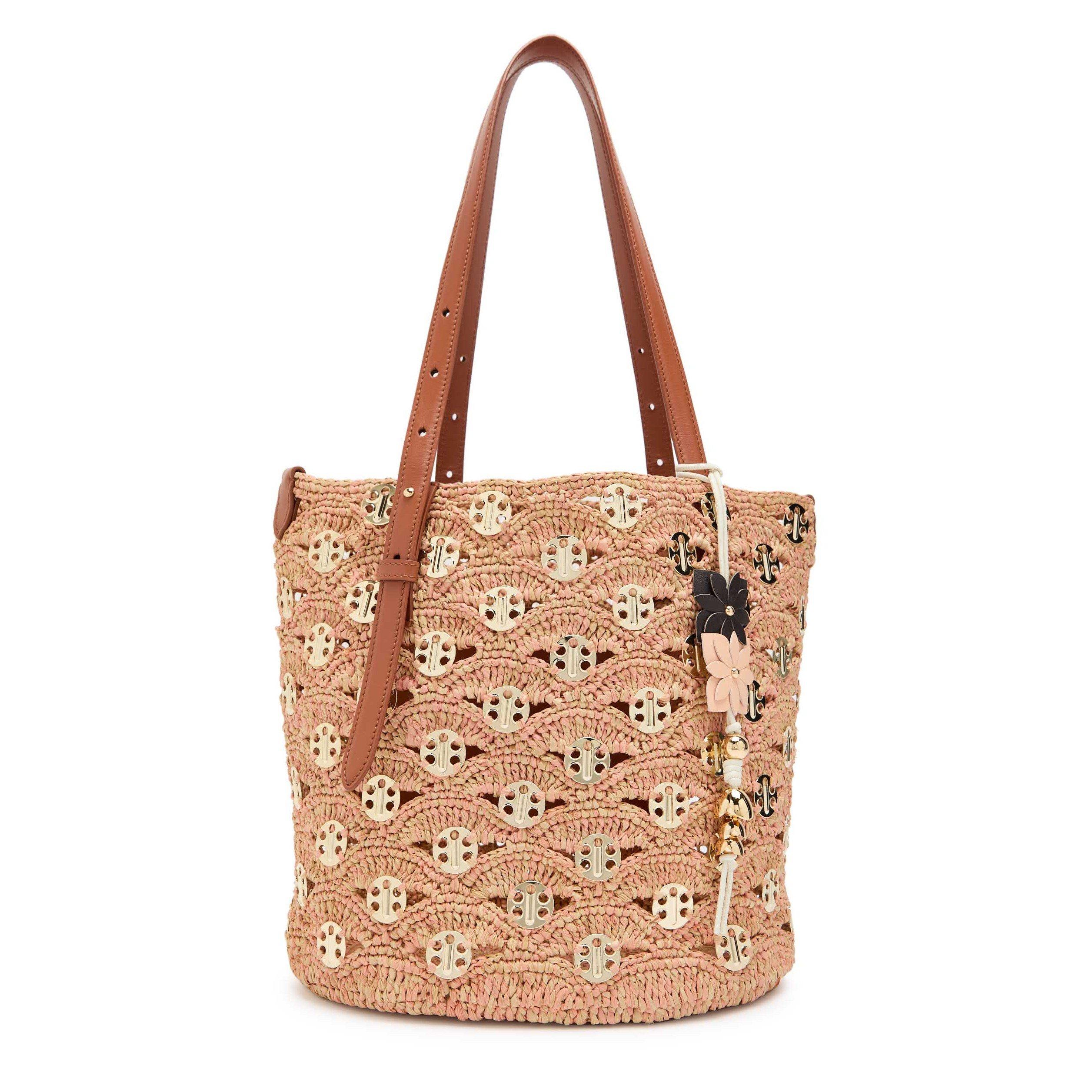 PEACH - Rabanne - RAFFIA DISC BUCKET TOTE - 1