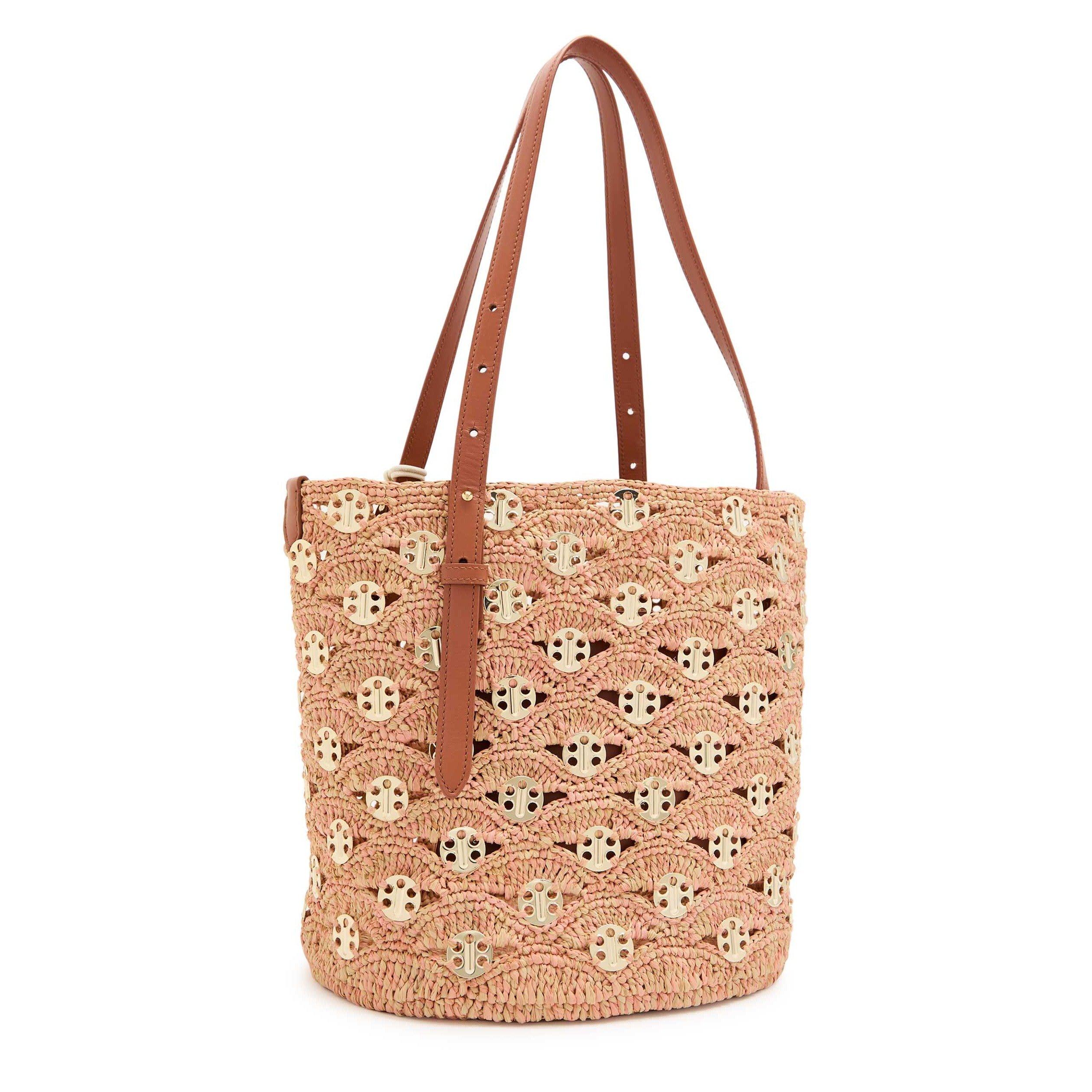 PEACH - Rabanne - RAFFIA DISC BUCKET TOTE - 2