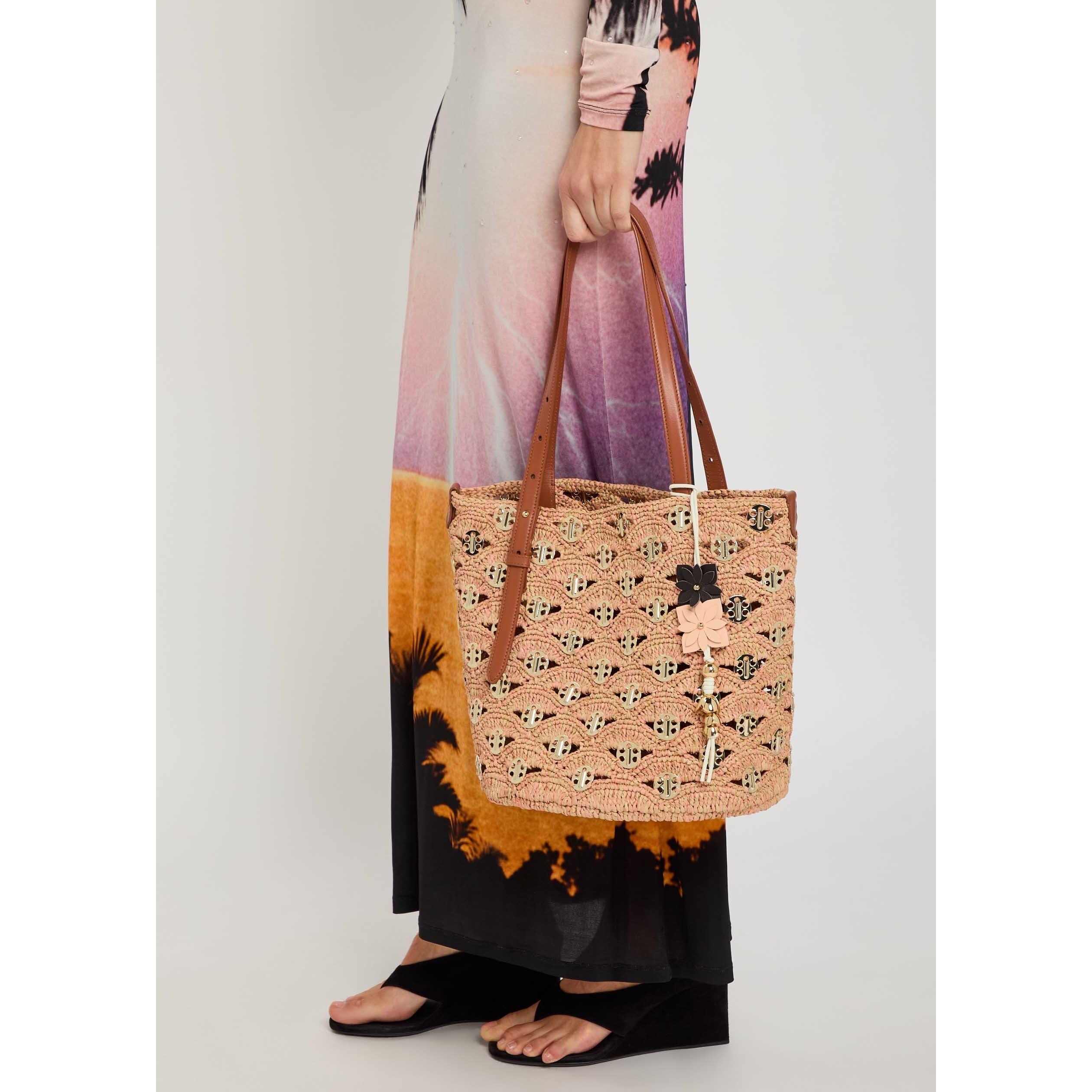PEACH - Rabanne - RAFFIA DISC BUCKET TOTE - 3