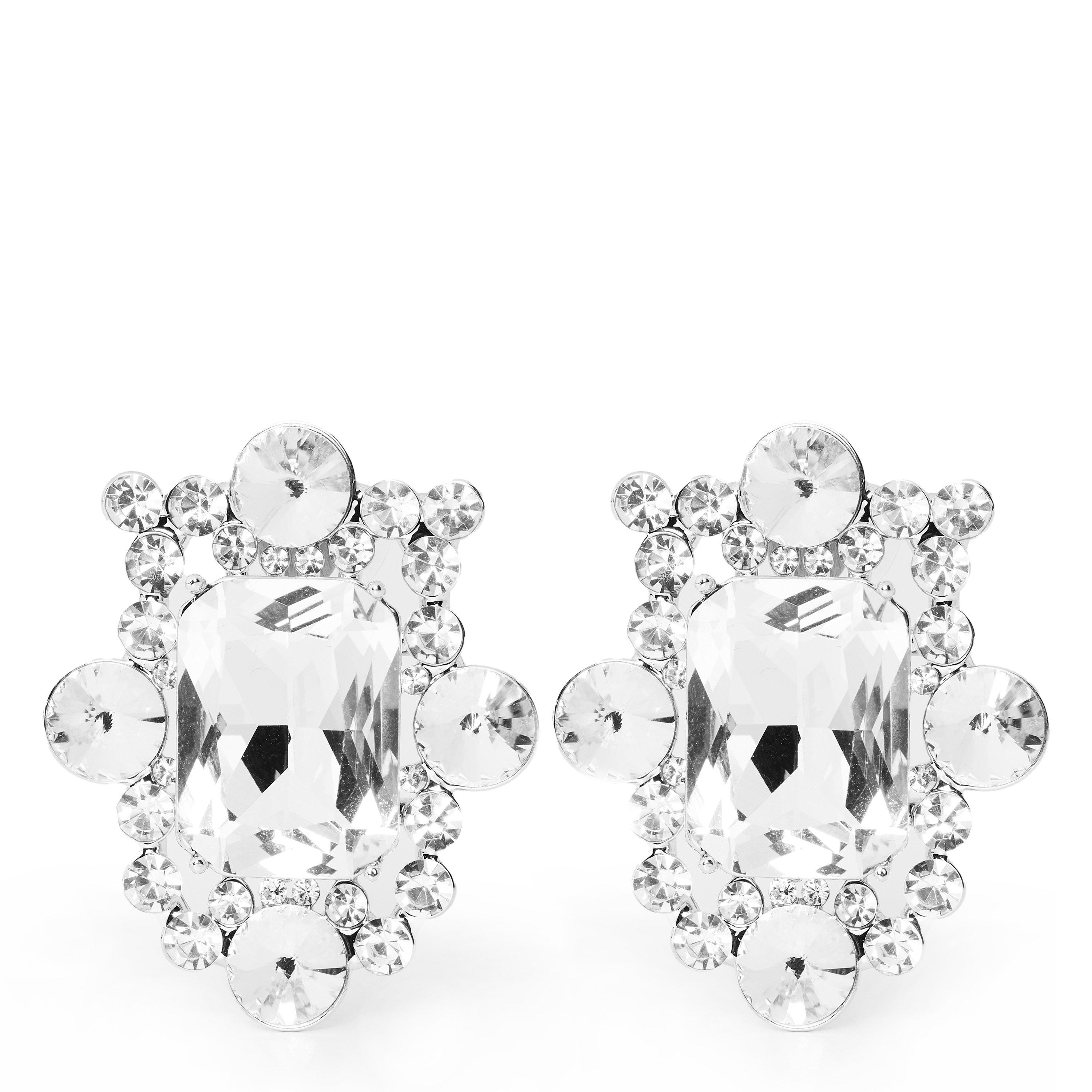 Self Portrait | Women's Silver Crystal Cluster Drop Earrings | HARVEY ...