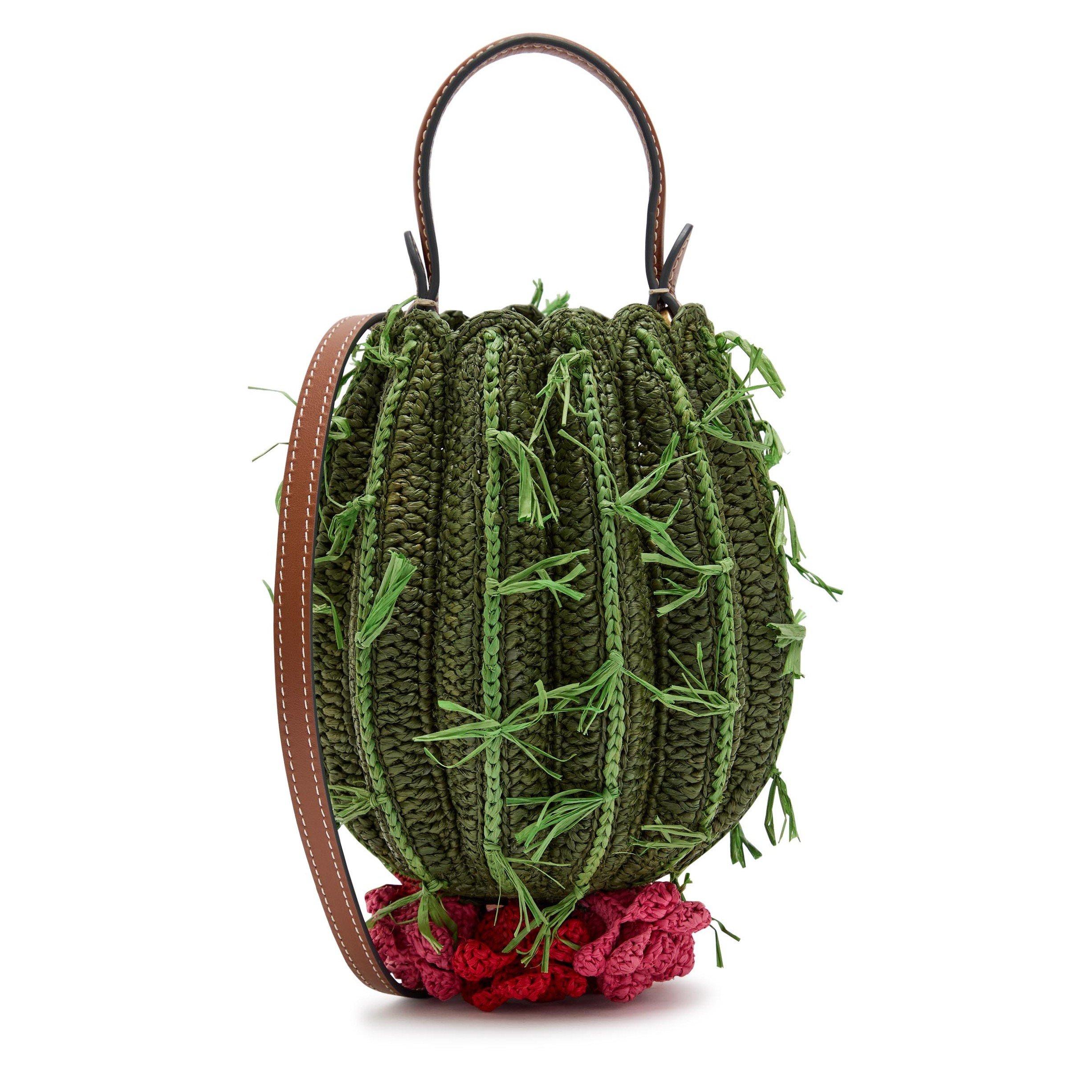 KHAKI - Anya Hindmarch - CACTUS RAFFIA LEATHER CROSSBOD - 1