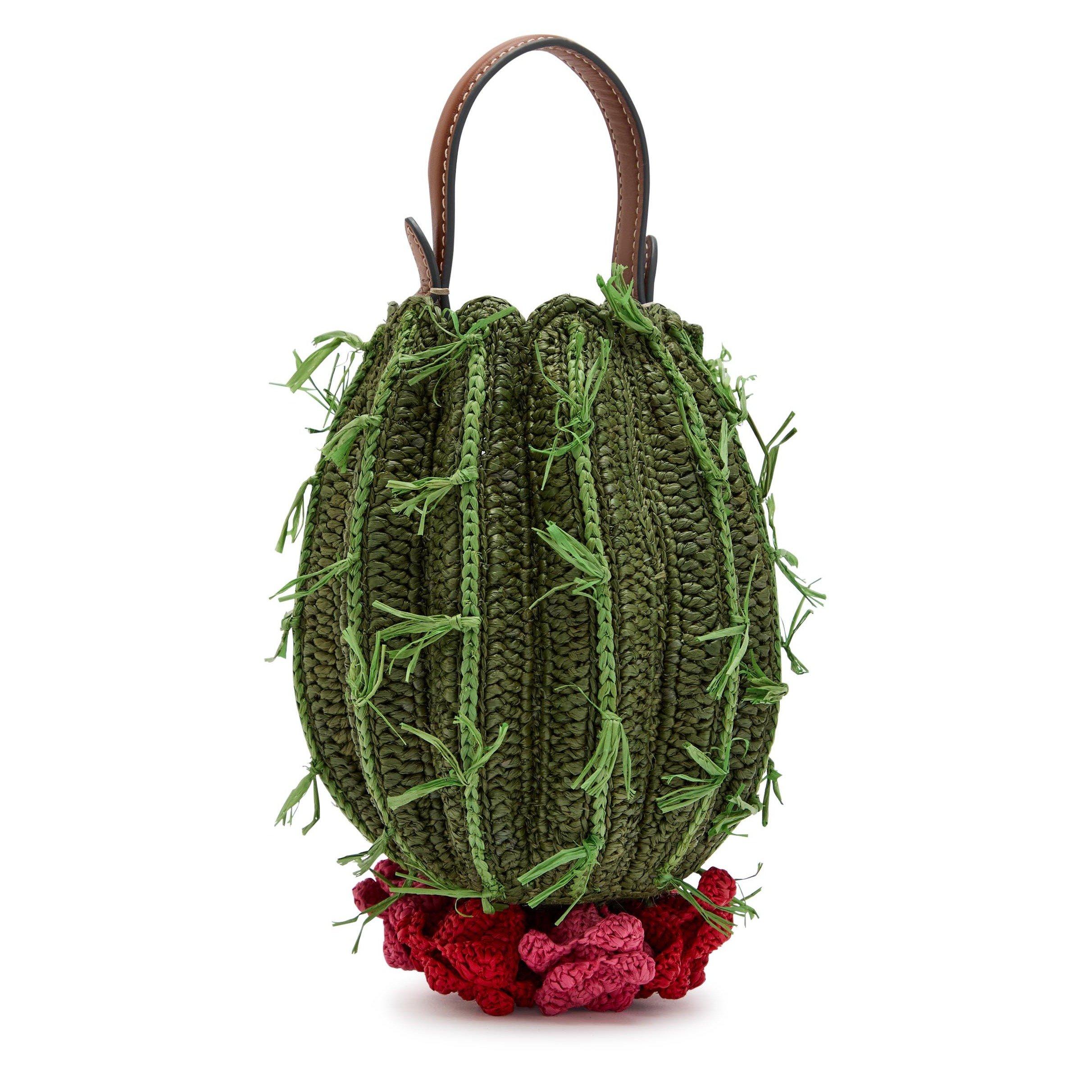 KHAKI - Anya Hindmarch - CACTUS RAFFIA LEATHER CROSSBOD - 2