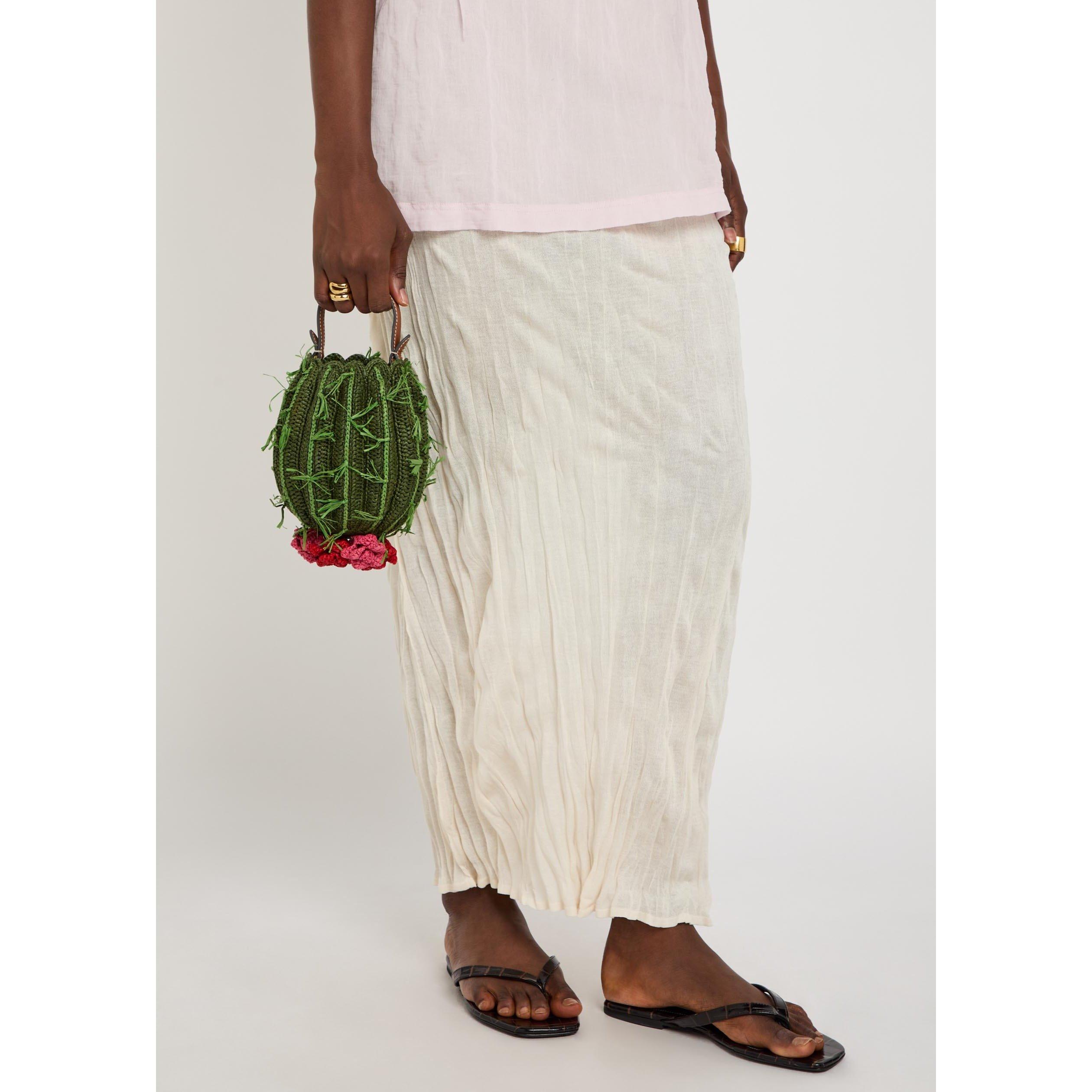 KHAKI - Anya Hindmarch - CACTUS RAFFIA LEATHER CROSSBOD - 3