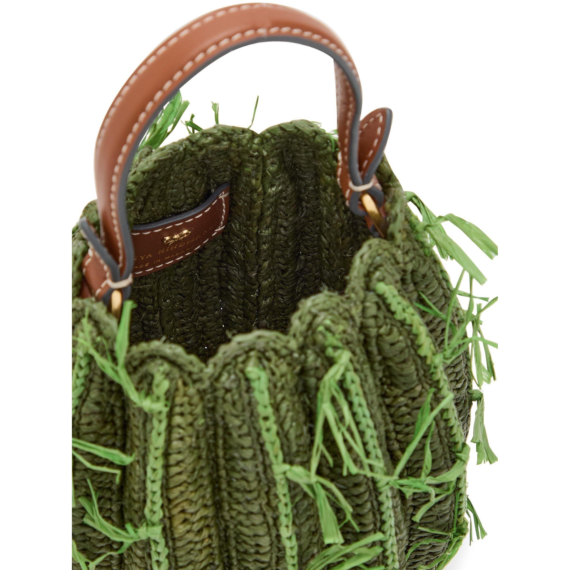 KHAKI - Anya Hindmarch - CACTUS RAFFIA LEATHER CROSSBOD - 5