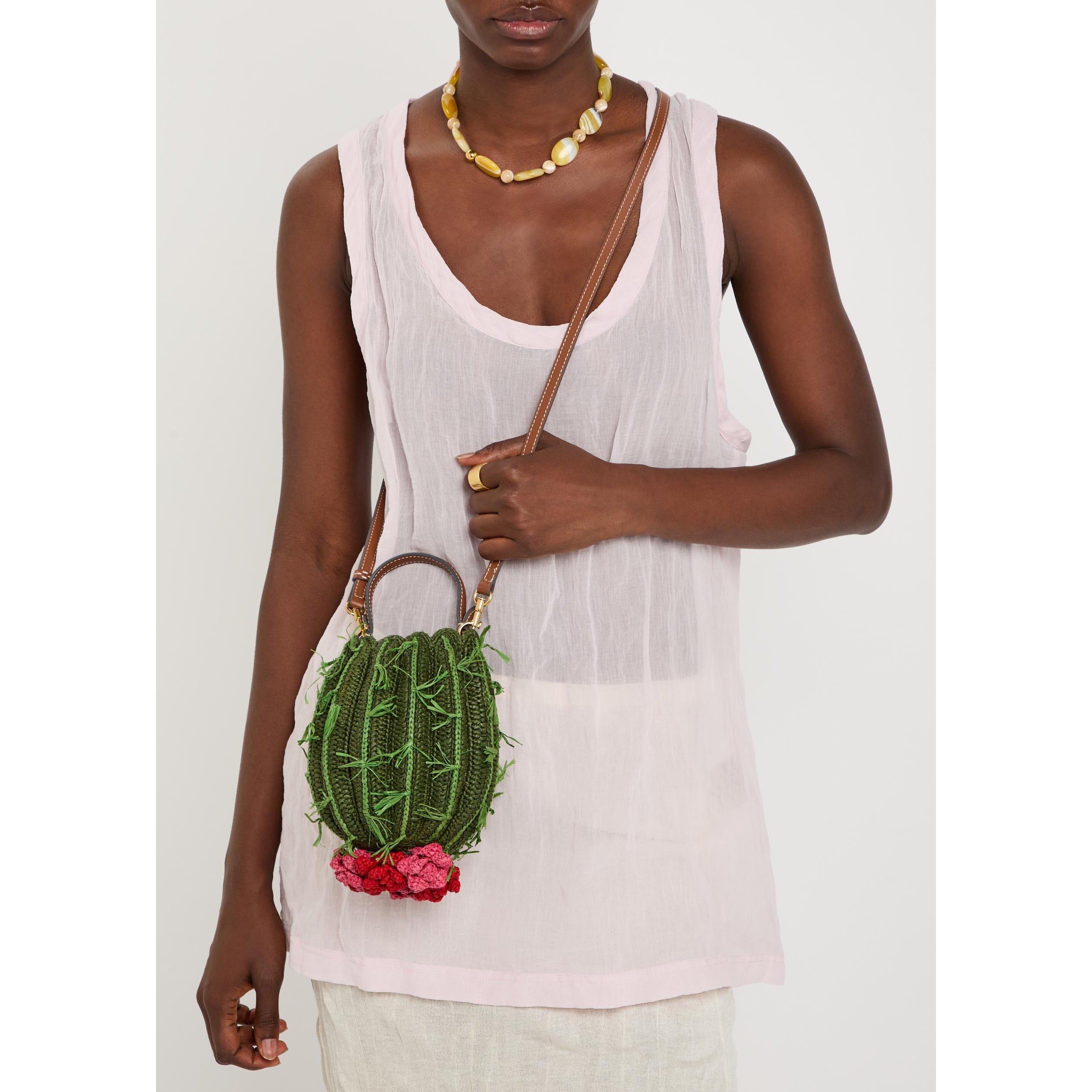 KHAKI - Anya Hindmarch - CACTUS RAFFIA LEATHER CROSSBOD - 6