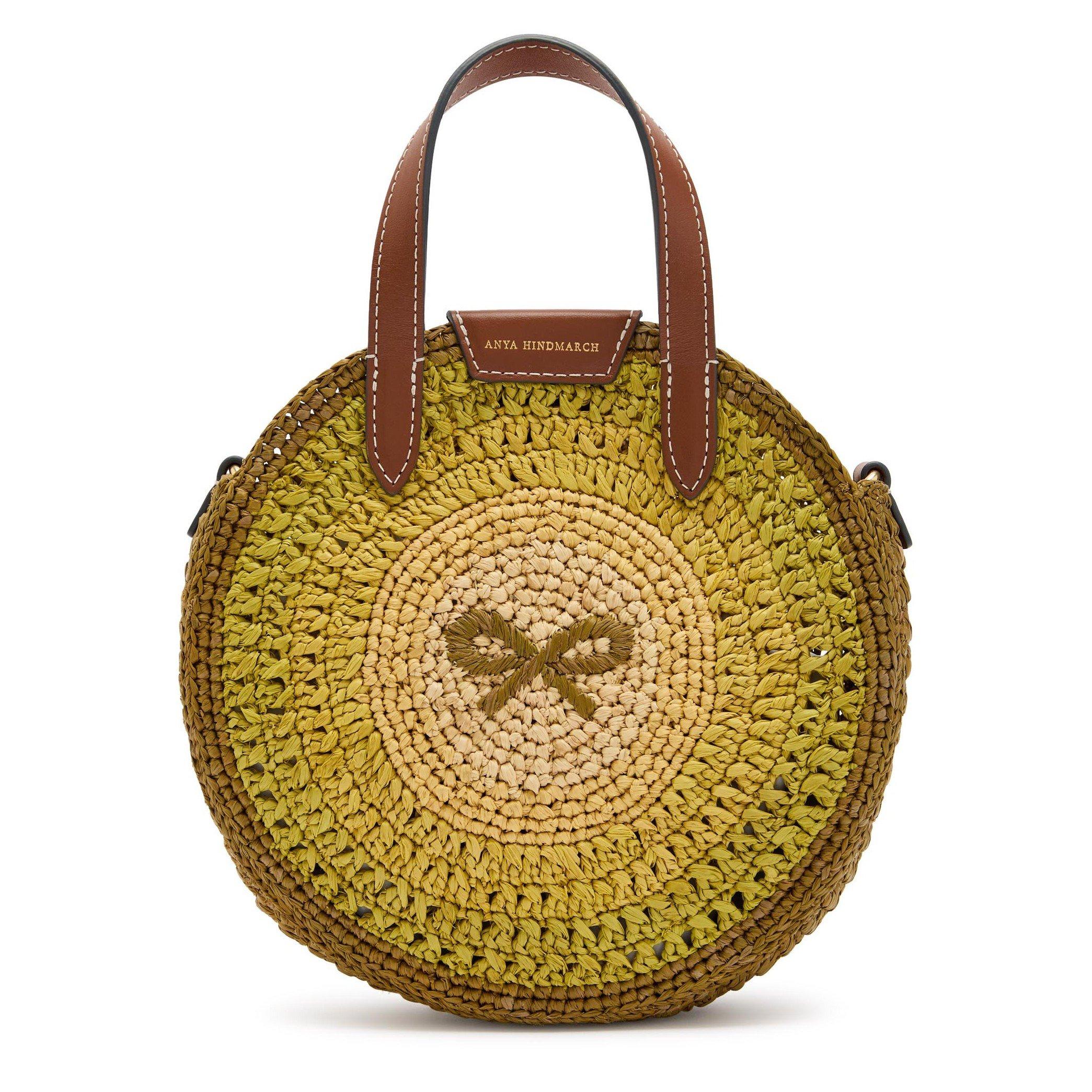 GREEN AND OTHER - Anya Hindmarch - BOW ROUND RAFFIA LEATHER SML T