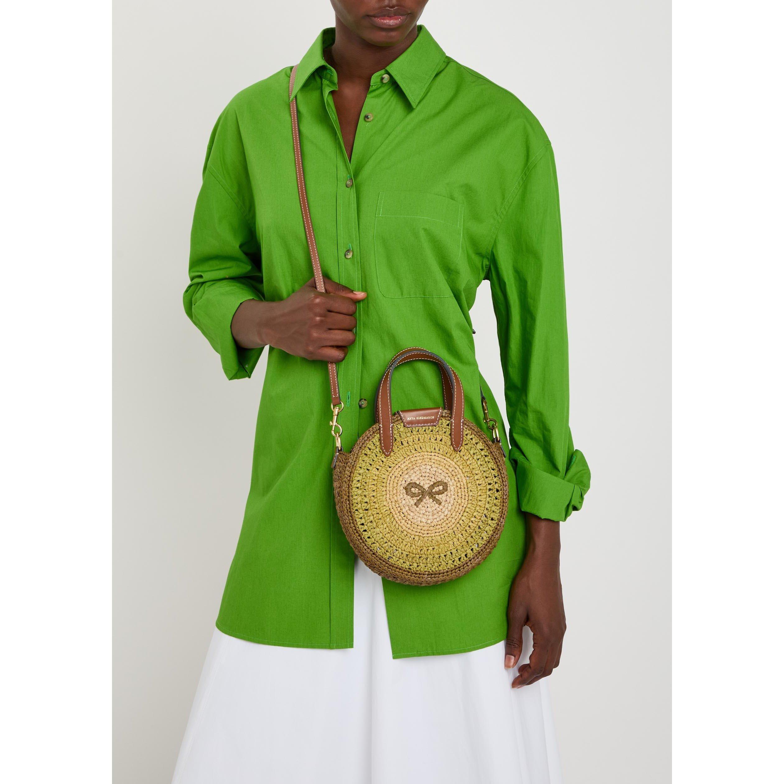 GREEN AND OTHER - Anya Hindmarch - BOW ROUND RAFFIA LEATHER SML T - 6