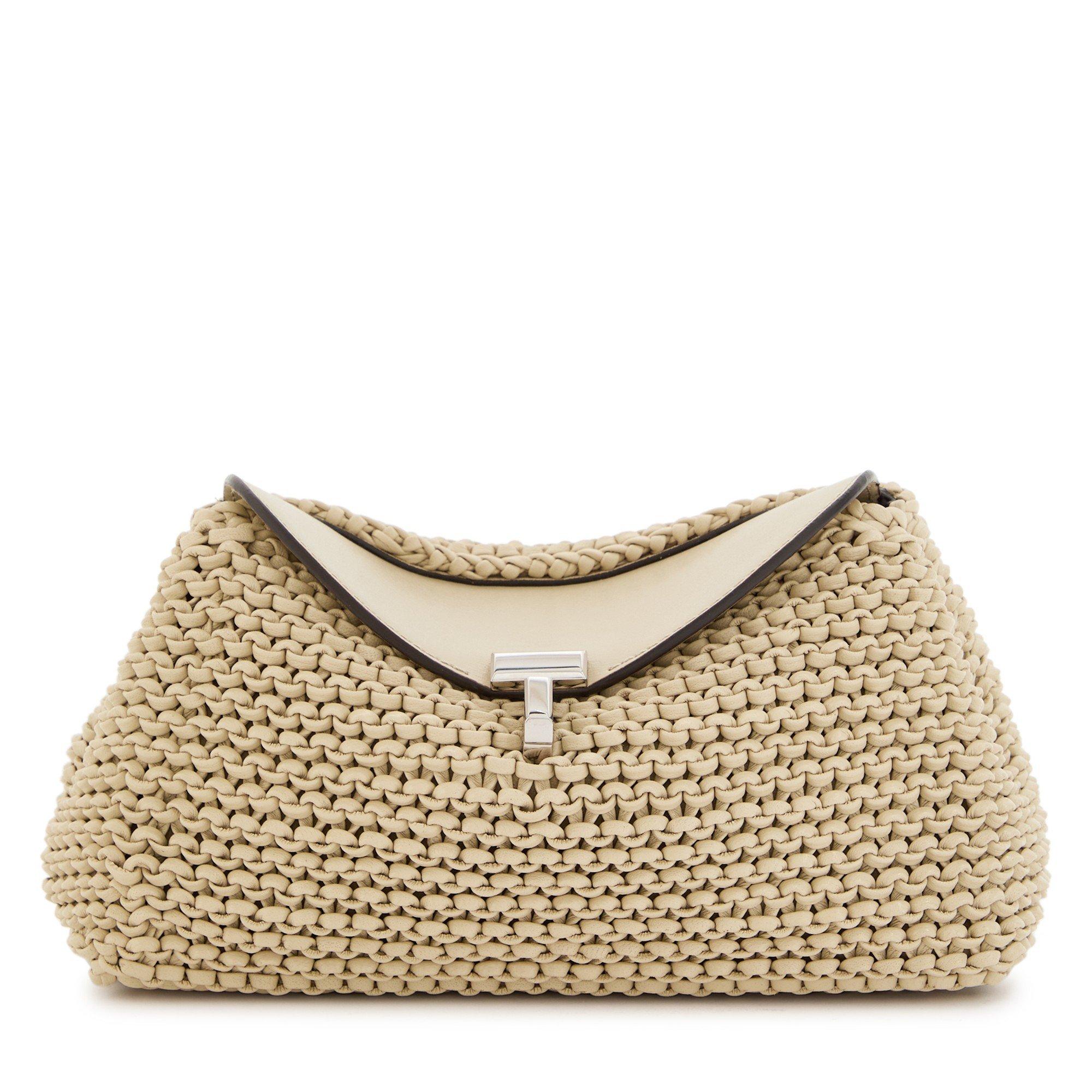 CREAM - Toteme - MINI T-LOCK WOVEN-LEATHER CLUT - 1