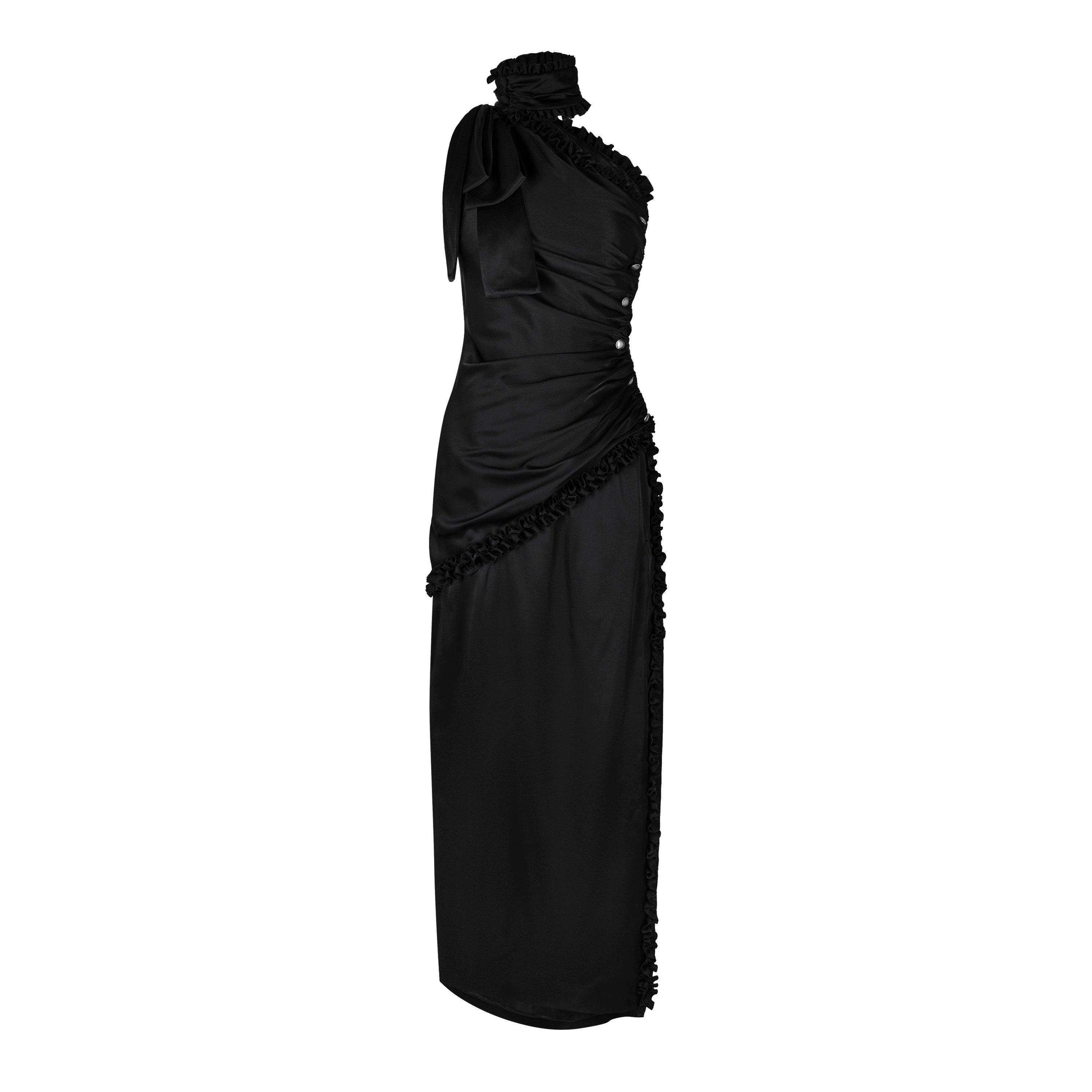 Black - Alessandra Rich - Women's Bow One Shoulder Maxi Dress - 5