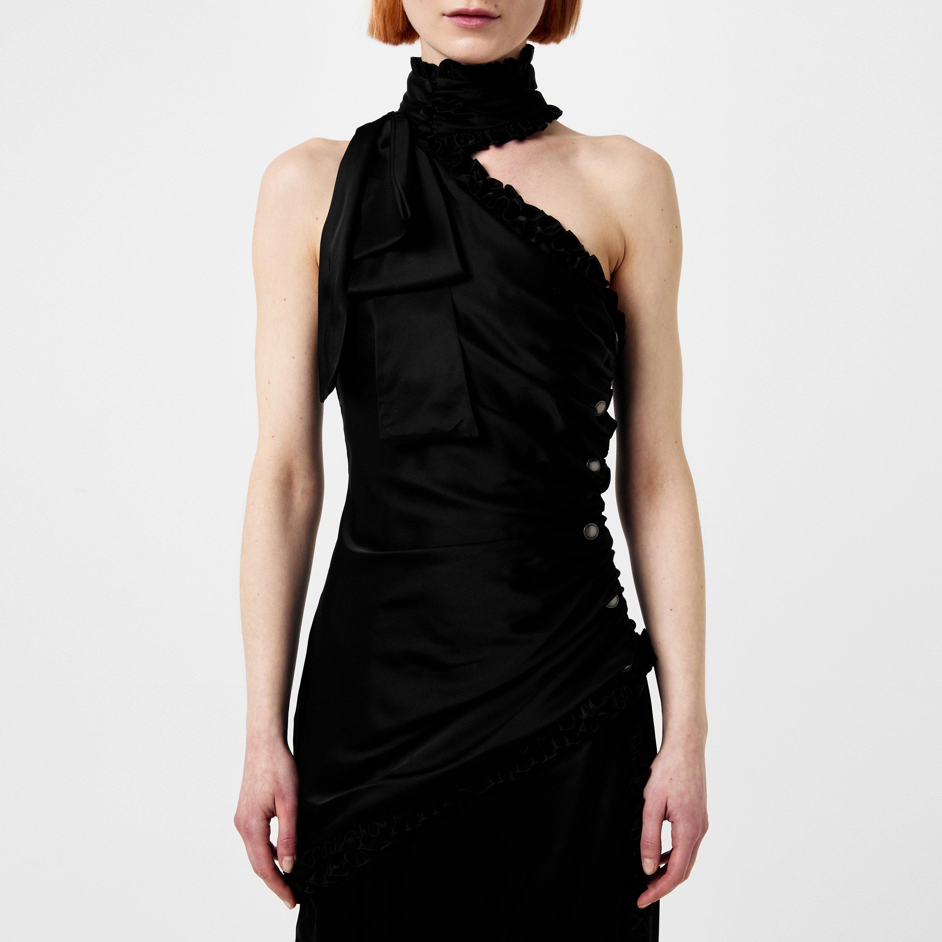 Black - Alessandra Rich - Women's Bow One Shoulder Maxi Dress - 4