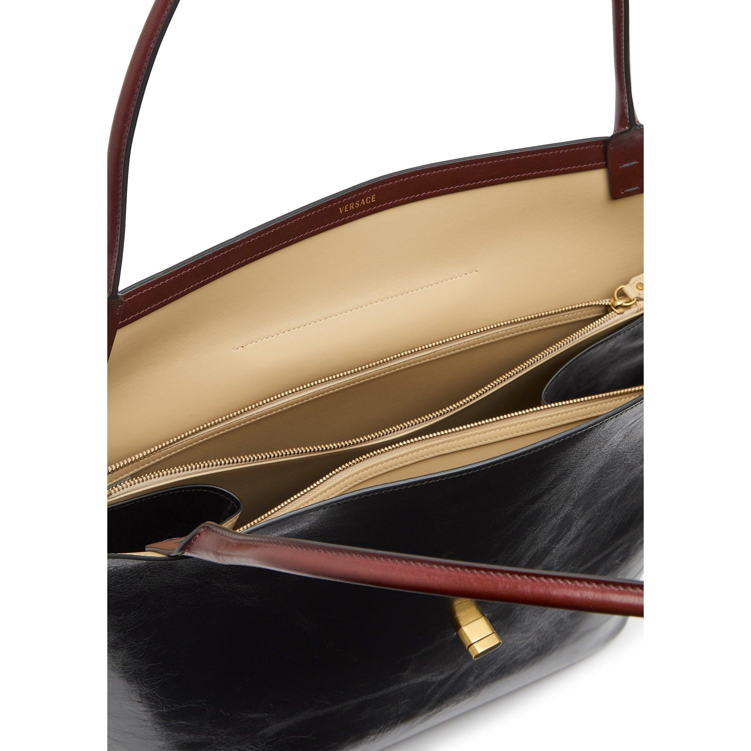 BLACK - Versace - HANDLE LEATHER LARGE TOTE - 5