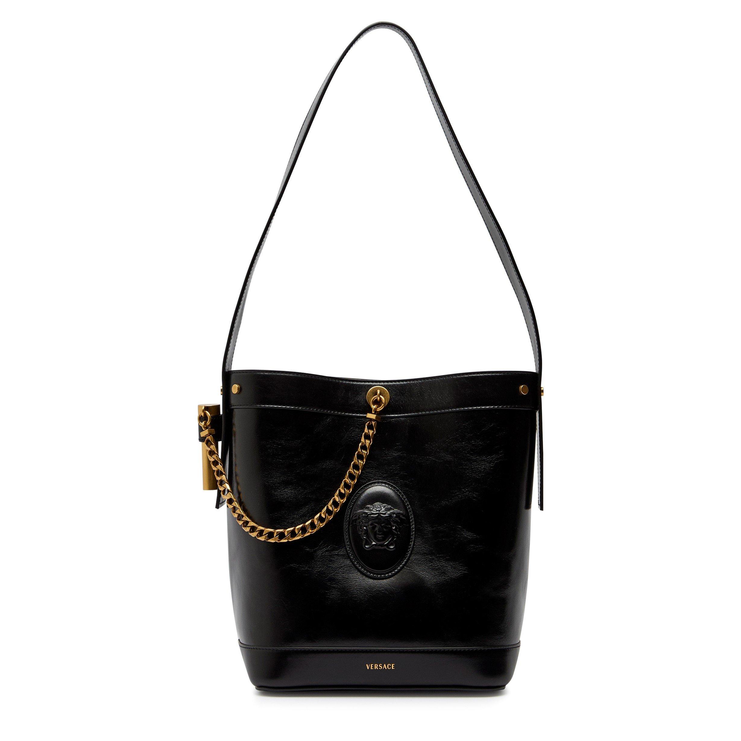 BLACK - Versace - CHAIN LEATHER SMALL BUCKET BAG
