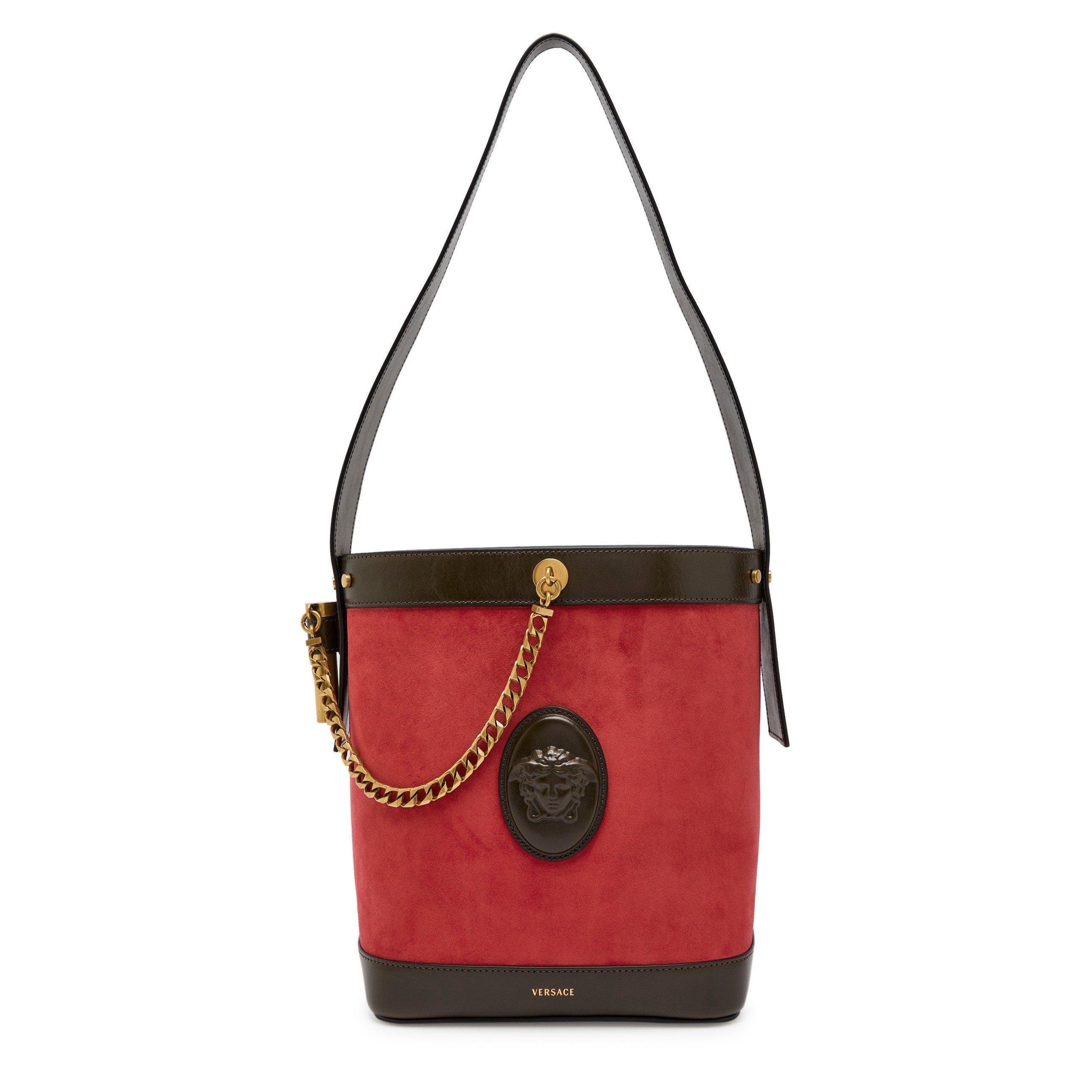 RED - Versace - CHAIN LEATHER SMALL BUCKET BAG