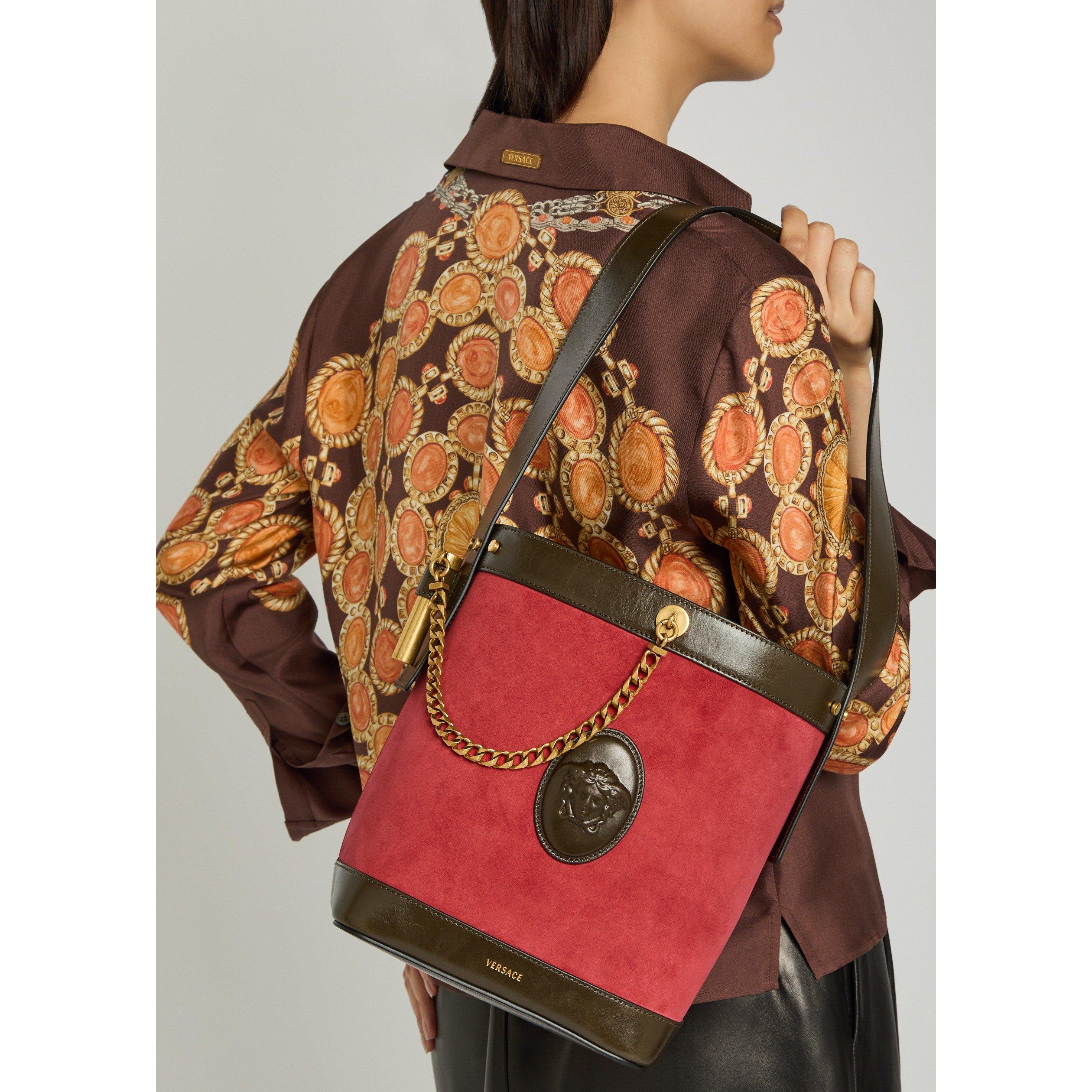 RED - Versace - CHAIN LEATHER SMALL BUCKET BAG - 3