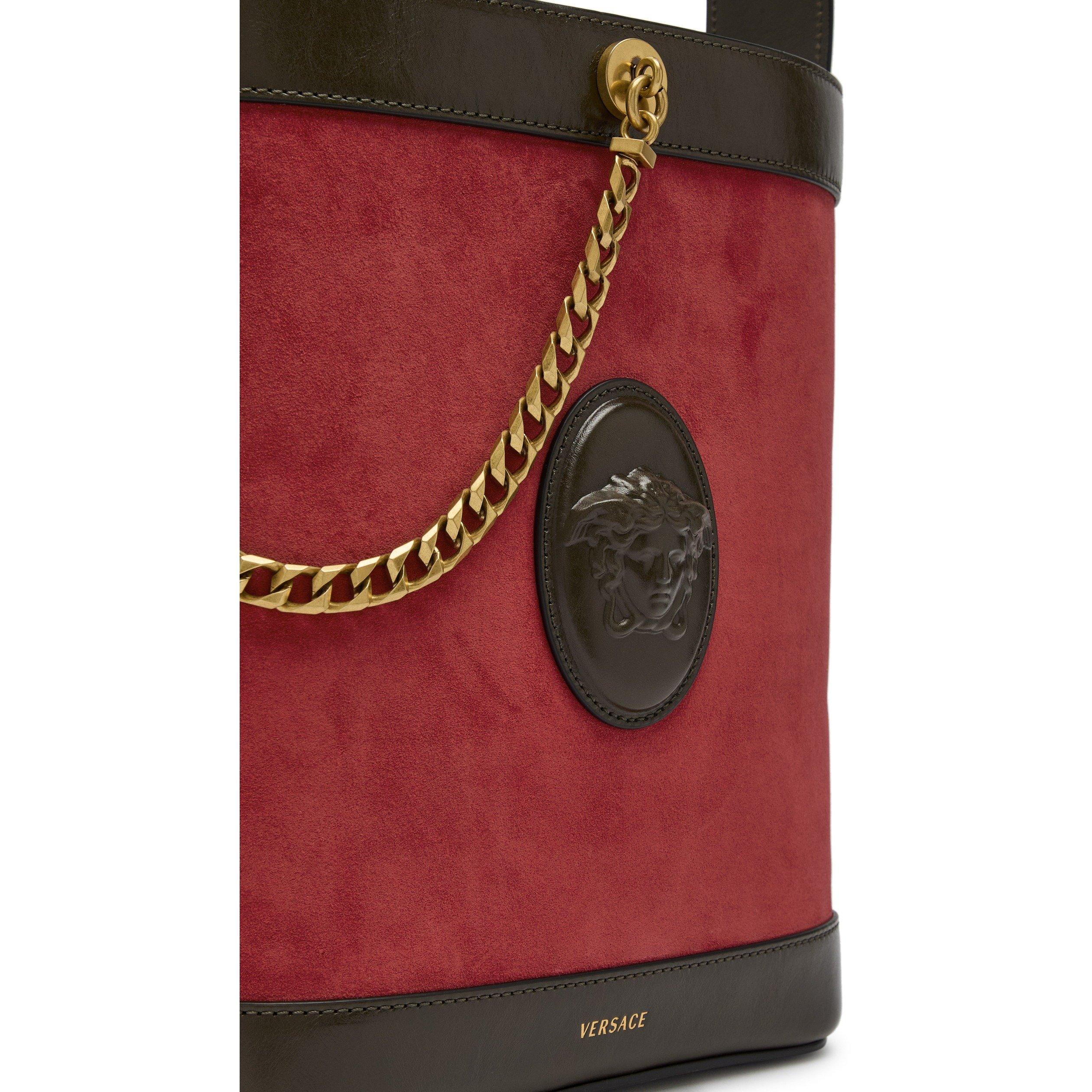 RED - Versace - CHAIN LEATHER SMALL BUCKET BAG - 4