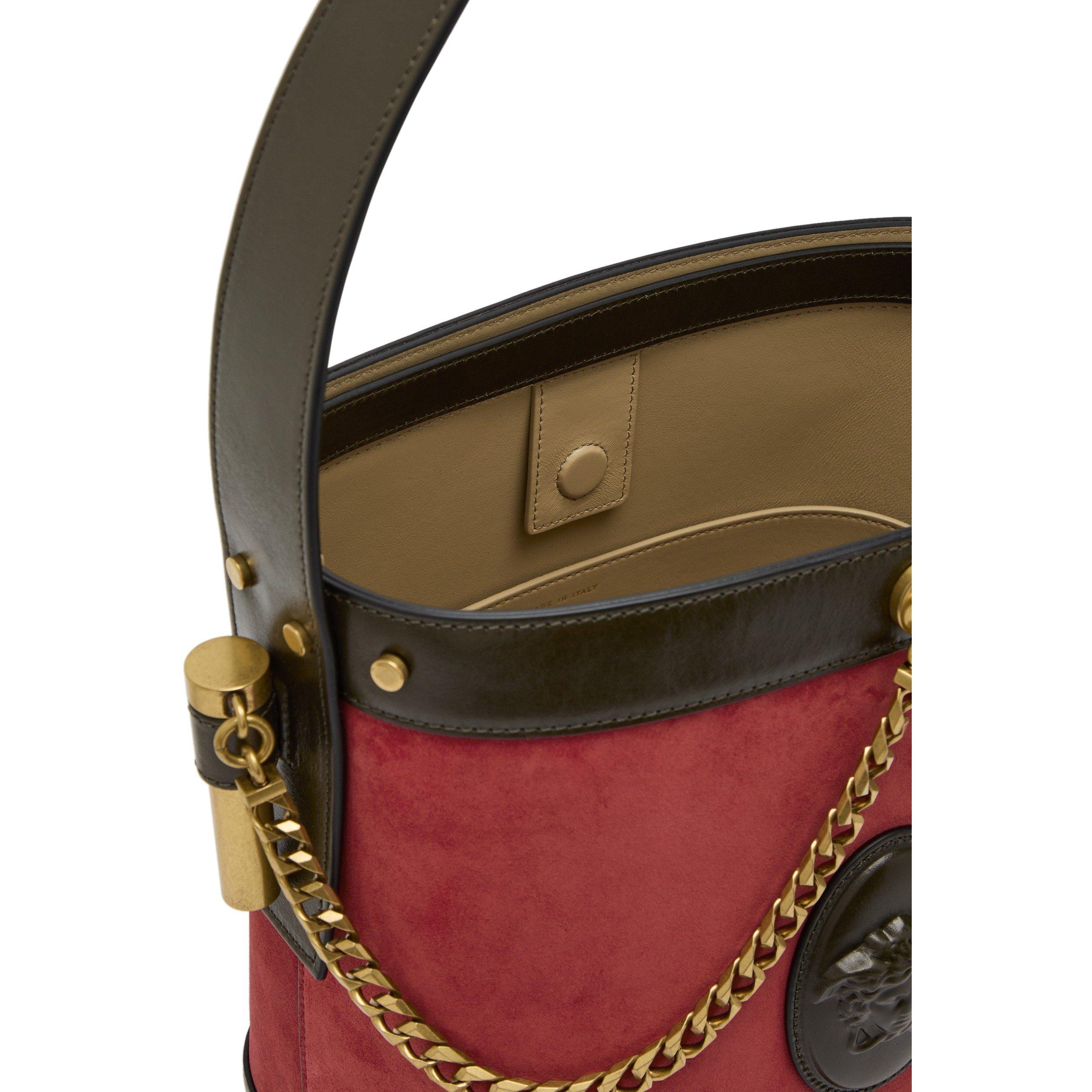 RED - Versace - CHAIN LEATHER SMALL BUCKET BAG - 5