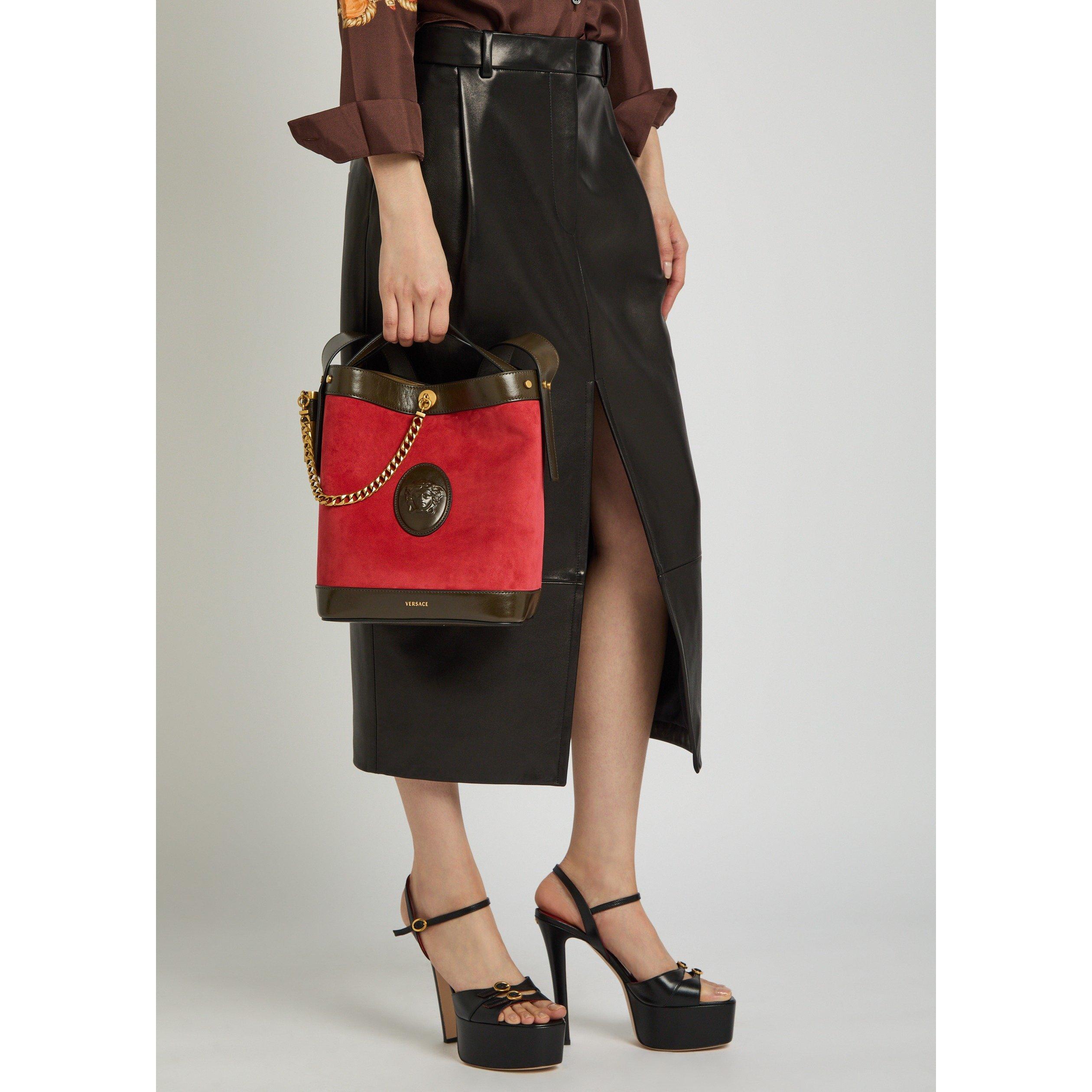 RED - Versace - CHAIN LEATHER SMALL BUCKET BAG - 6