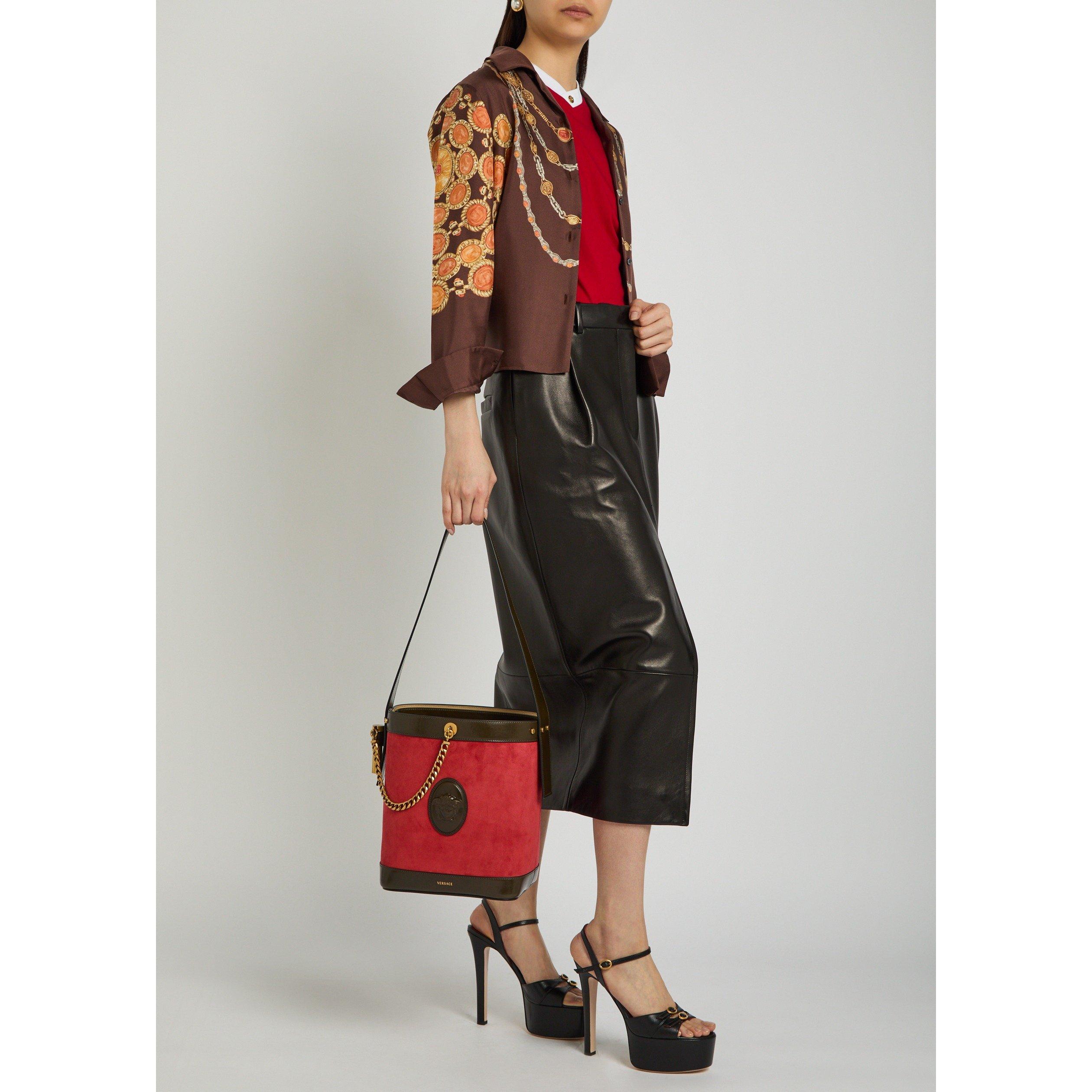 RED - Versace - CHAIN LEATHER SMALL BUCKET BAG - 7
