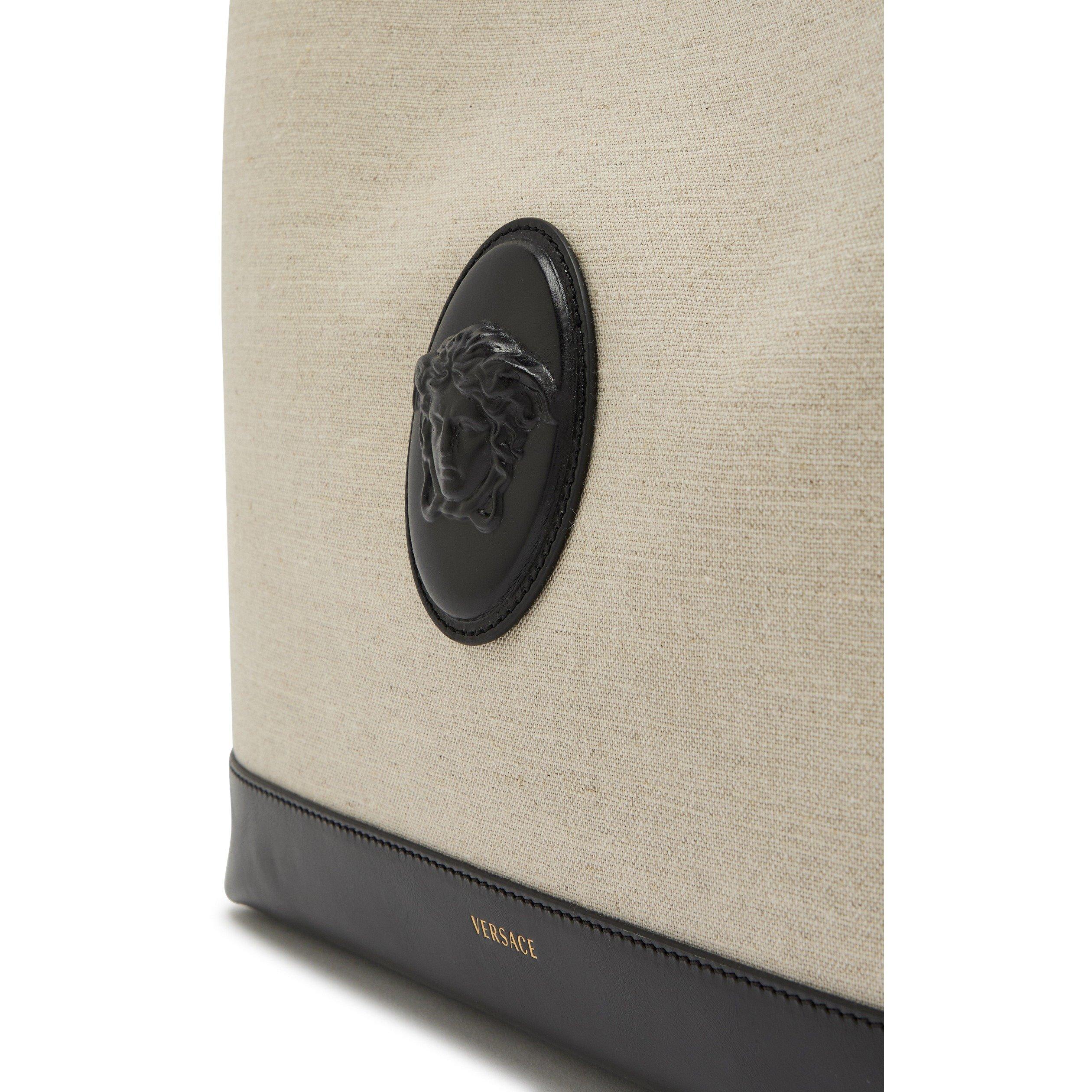 BLACK - Versace - Women's Large Leather Canvas Tote Bag - 4