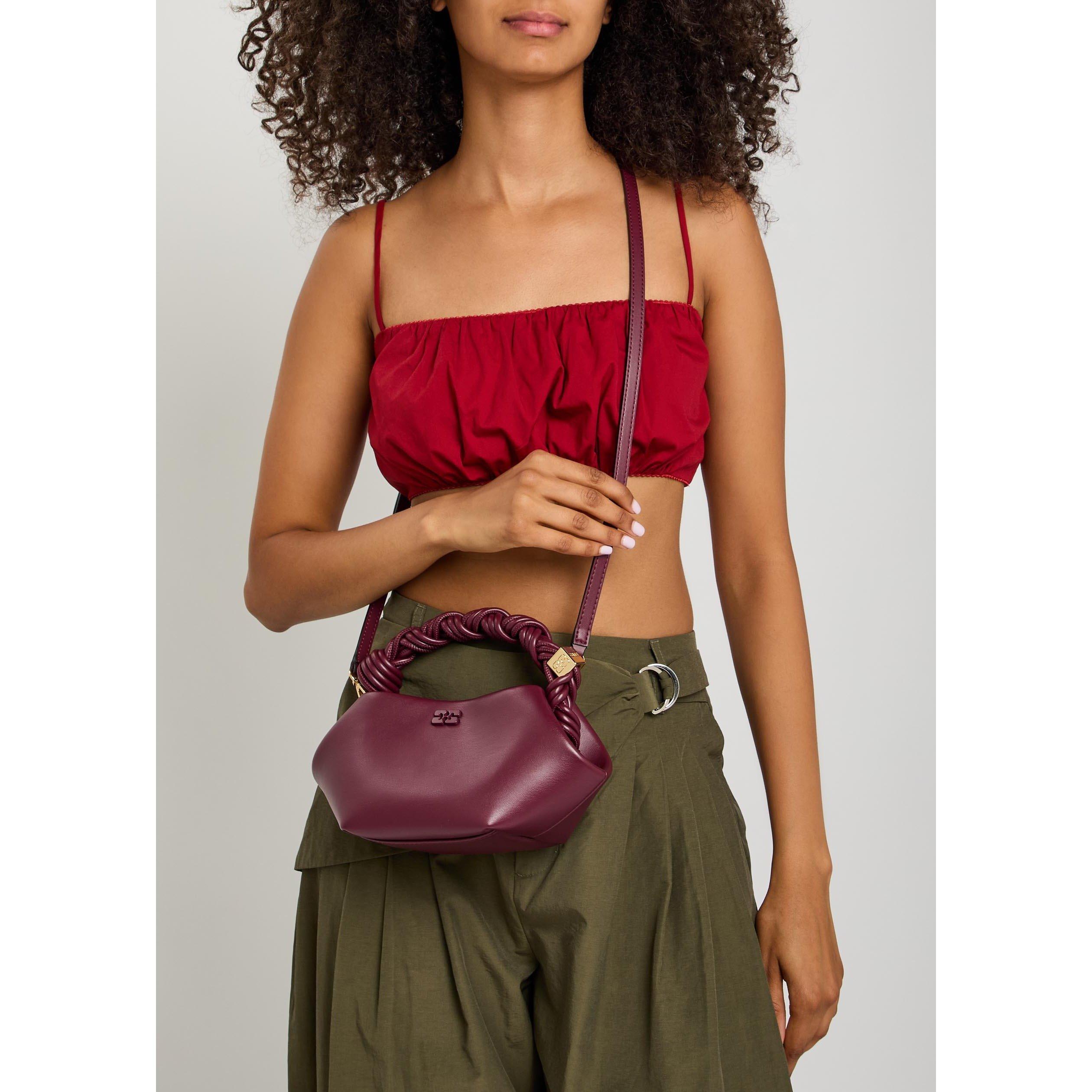 BURGUNDY - Ganni - Women's Bou Mini Leather Bag - 3