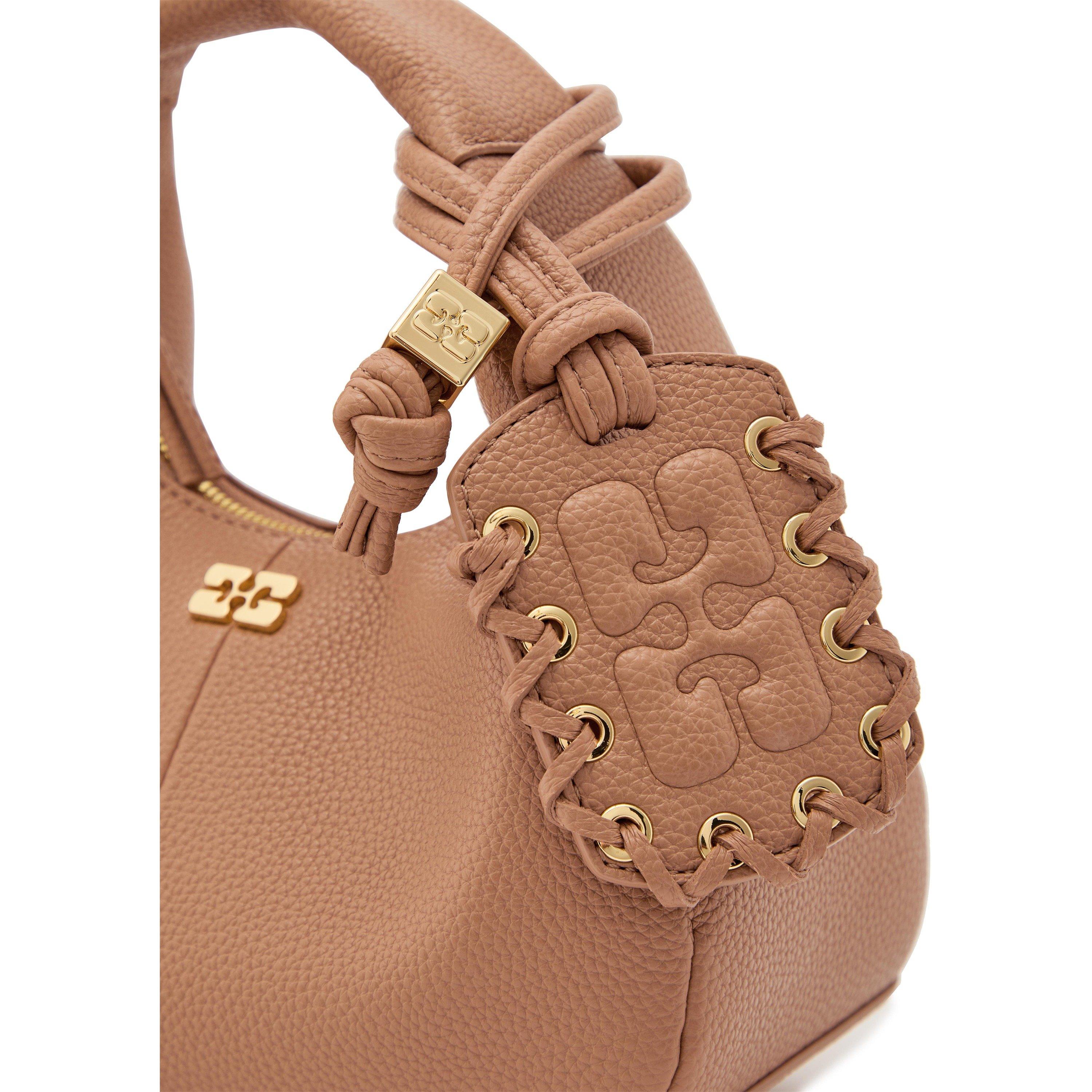 PINK - Ganni - Women's Hobo Mini Grained Leather Bag - 4