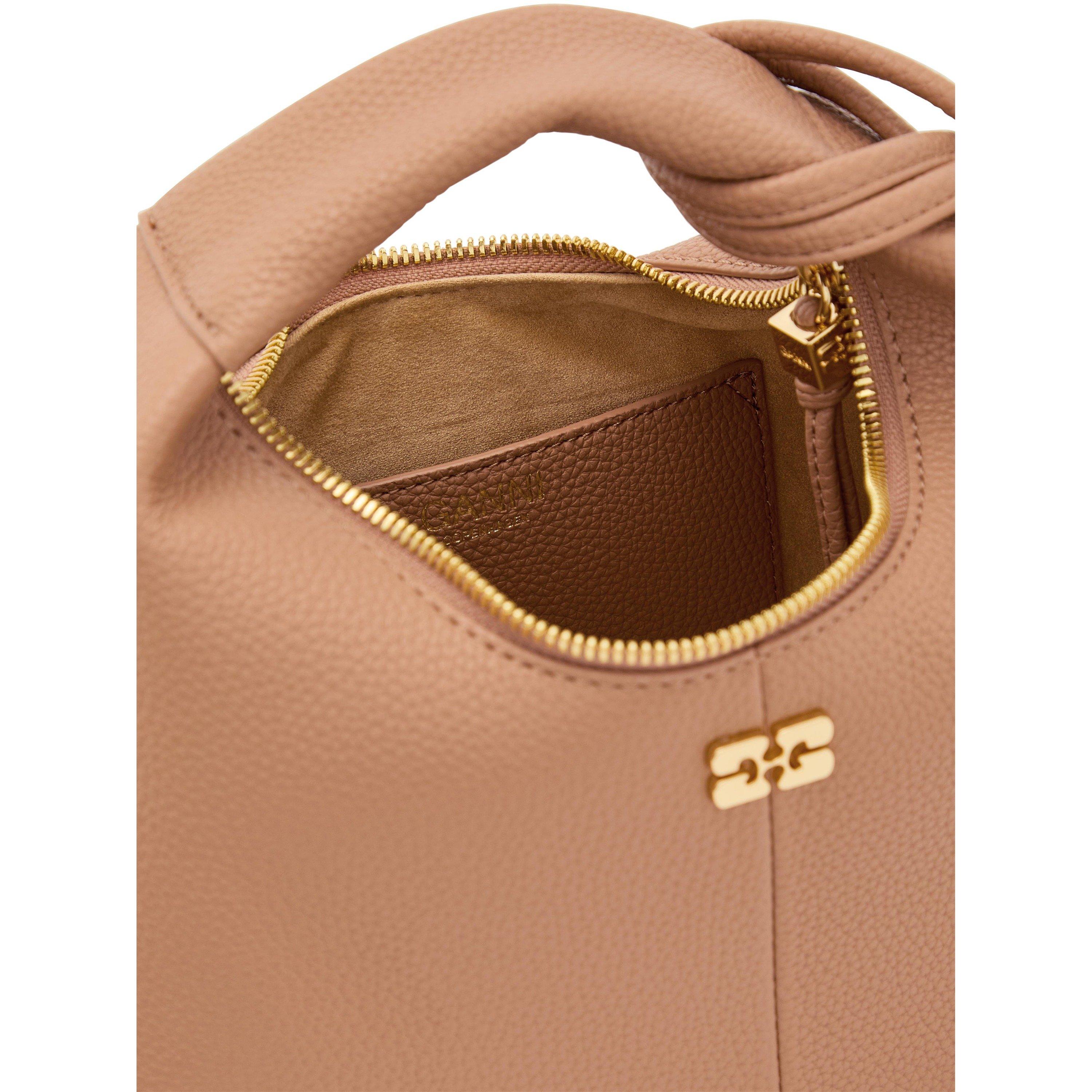PINK - Ganni - Women's Hobo Mini Grained Leather Bag - 5