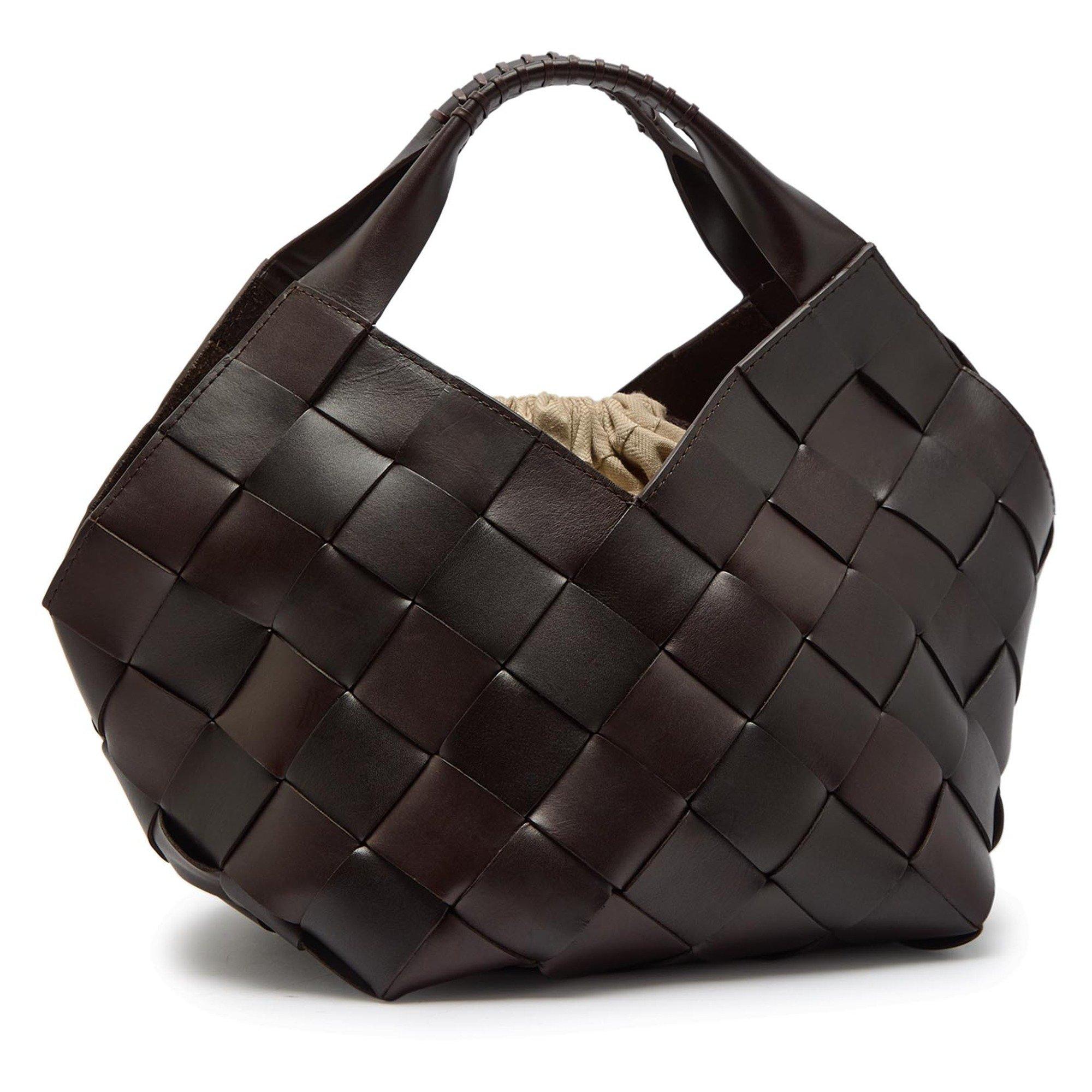 DARK BROWN - Dragon Diffusion - Women's Botteghe Small Leather Tote Bag - 2