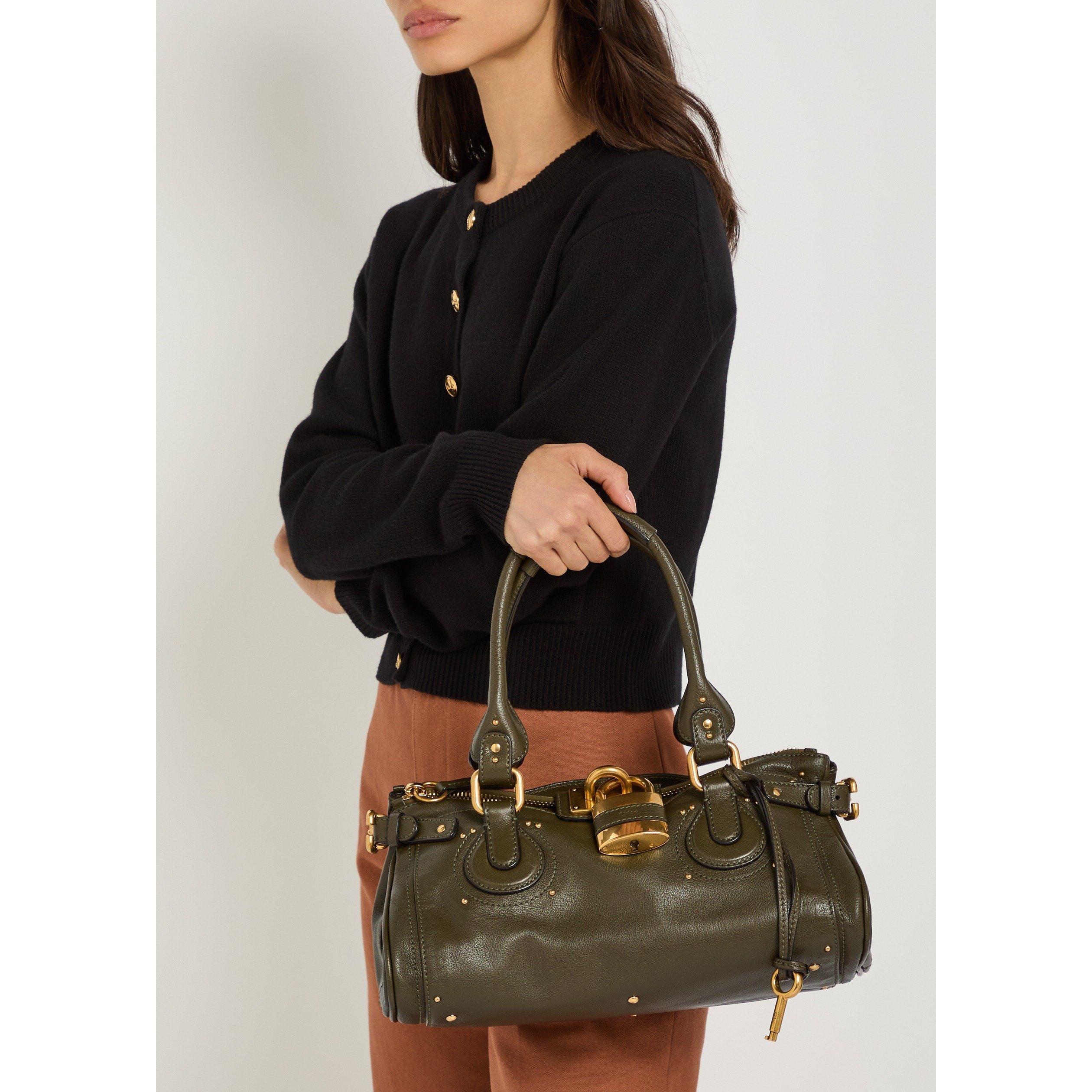 KHAKI - Chloe - Women's Paddington Padlock Leather Shoulder Bag - 3