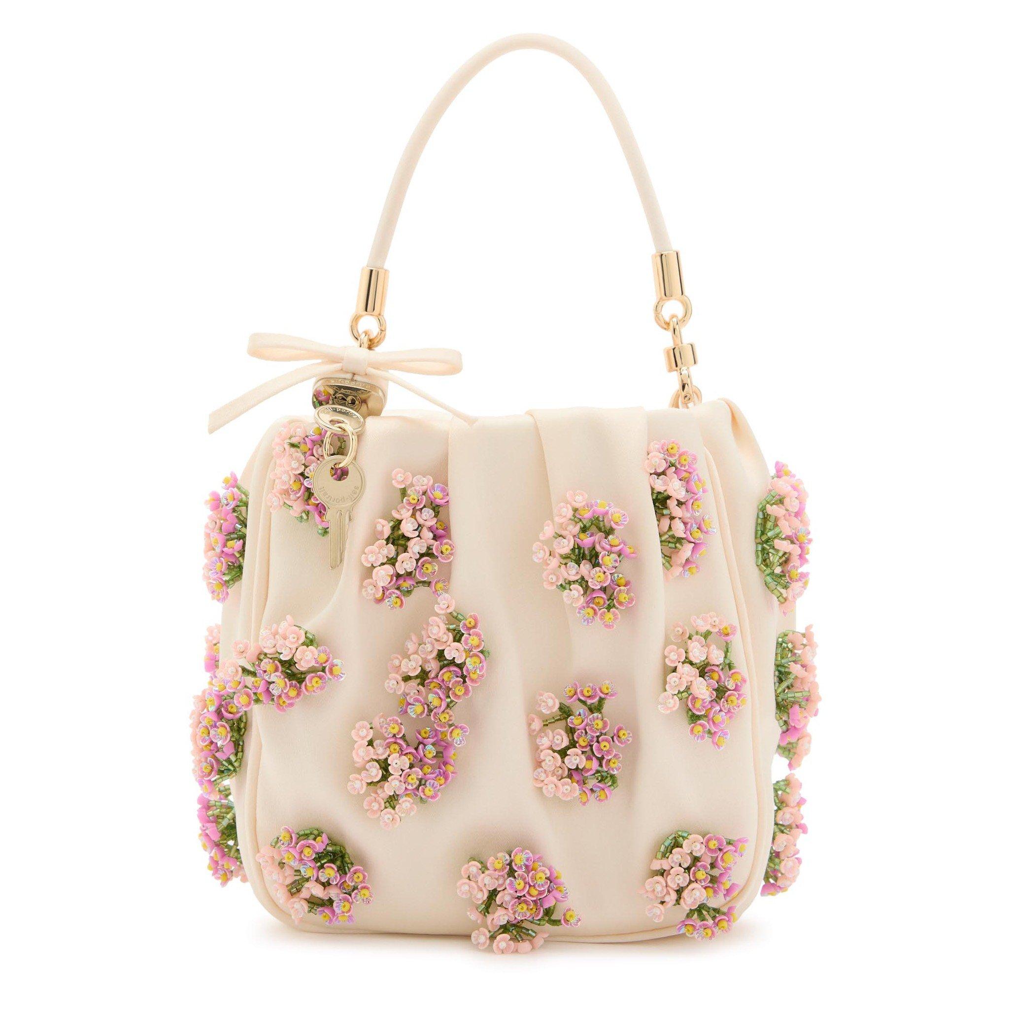 CREAM - Self Portrait - CREAM SATIN FLORAL BEADED TOTE