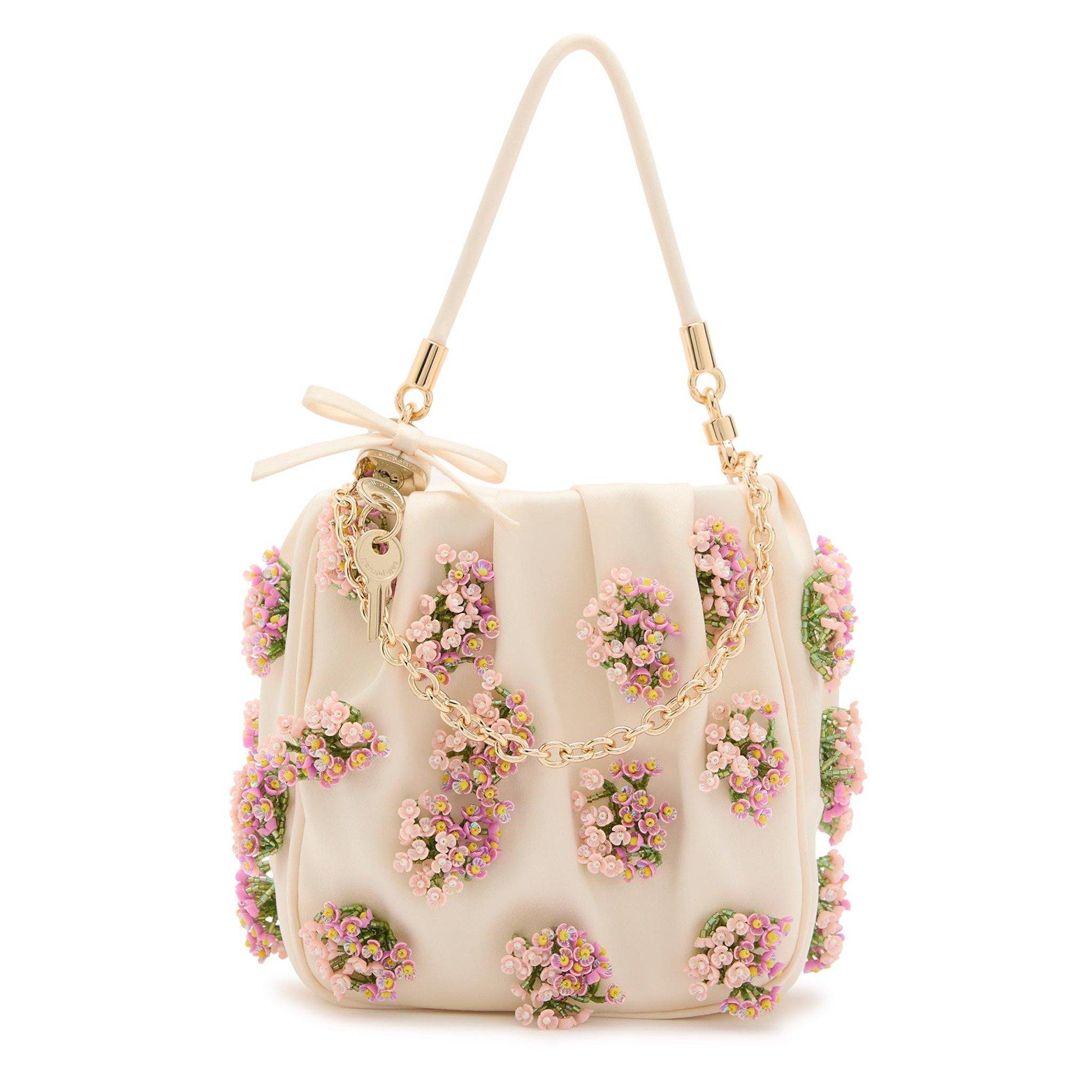 CREAM - Self Portrait - CREAM SATIN FLORAL BEADED TOTE - 6
