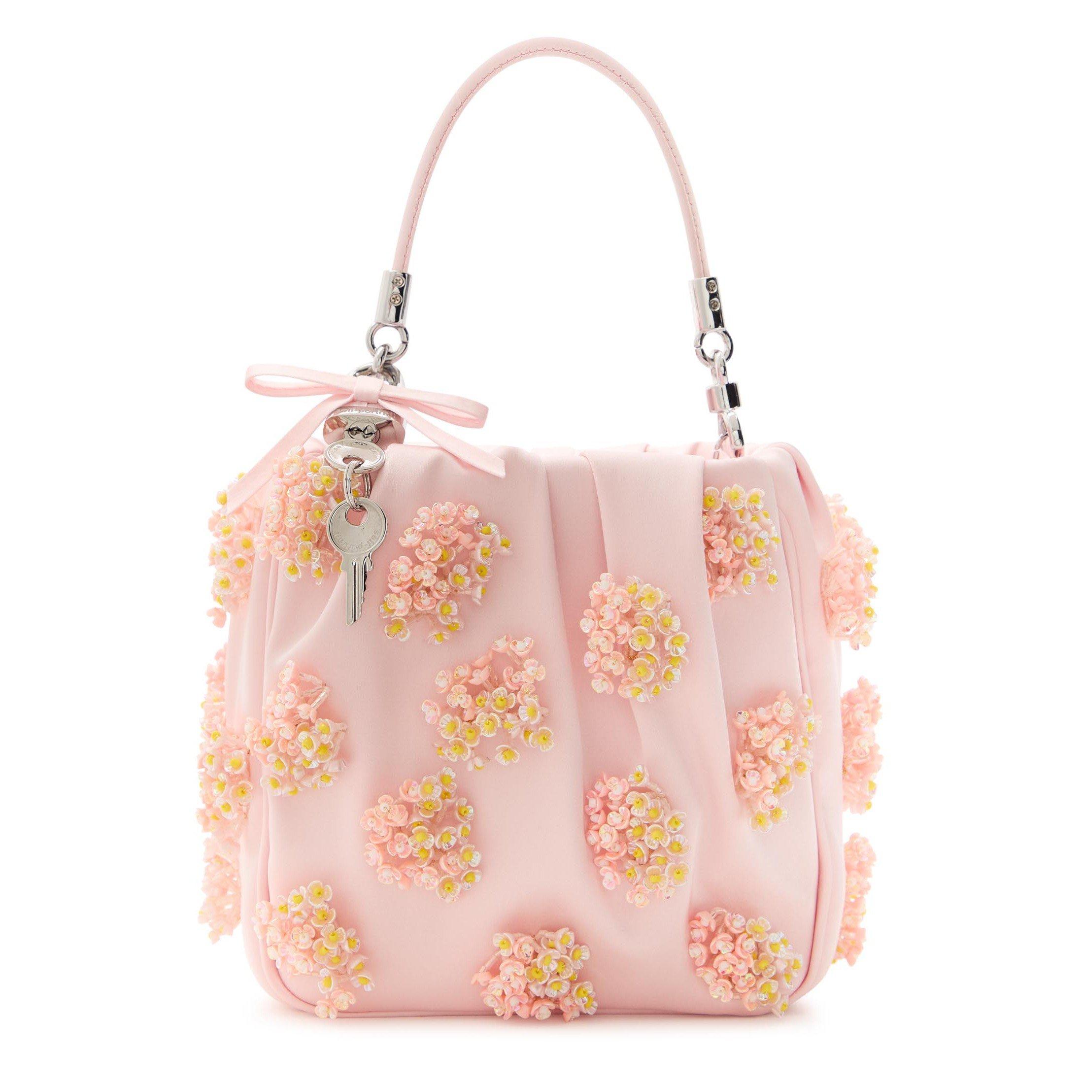 PINK - Self Portrait - PINK SATIN FLORAL BEADED TOTE