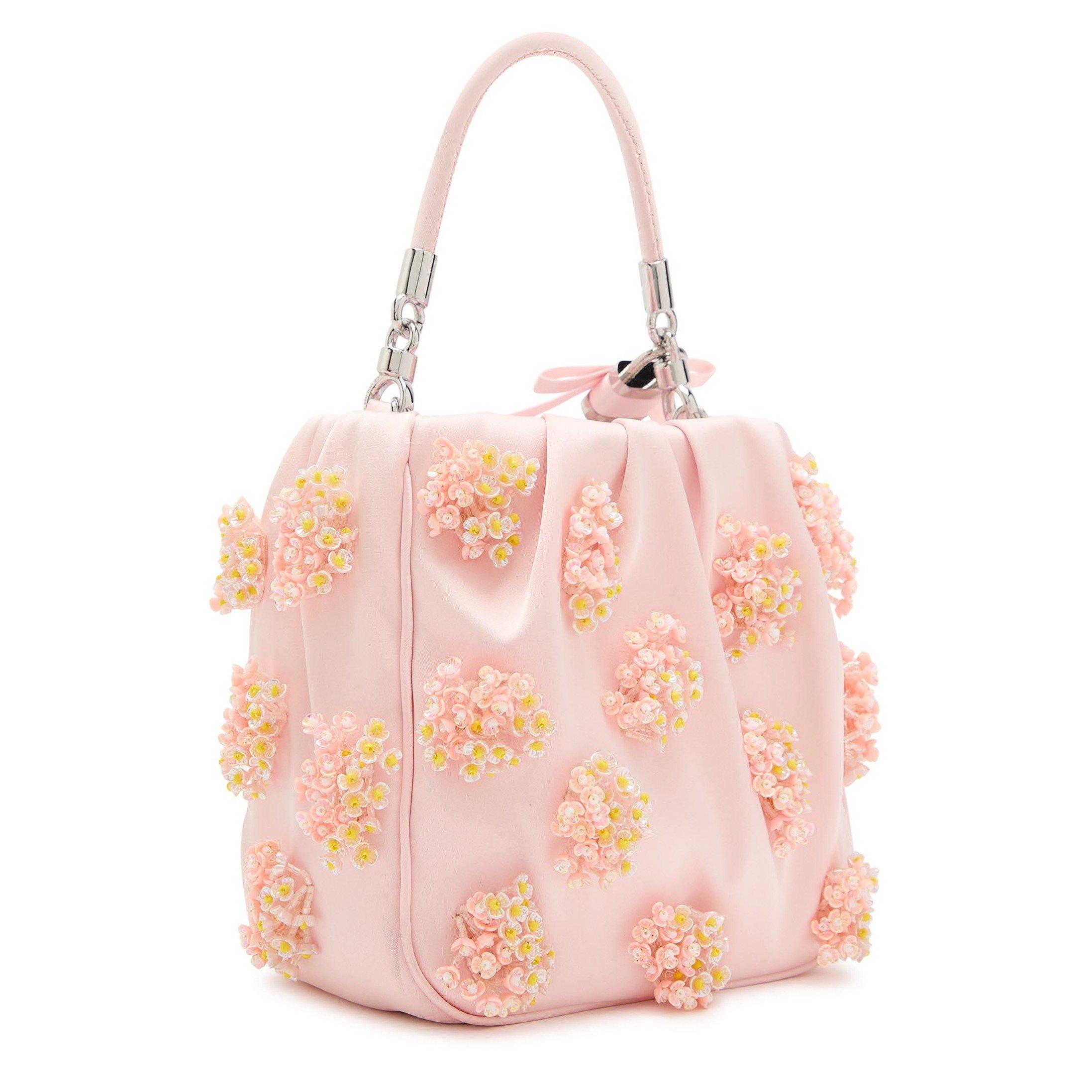 PINK - Self Portrait - PINK SATIN FLORAL BEADED TOTE - 2