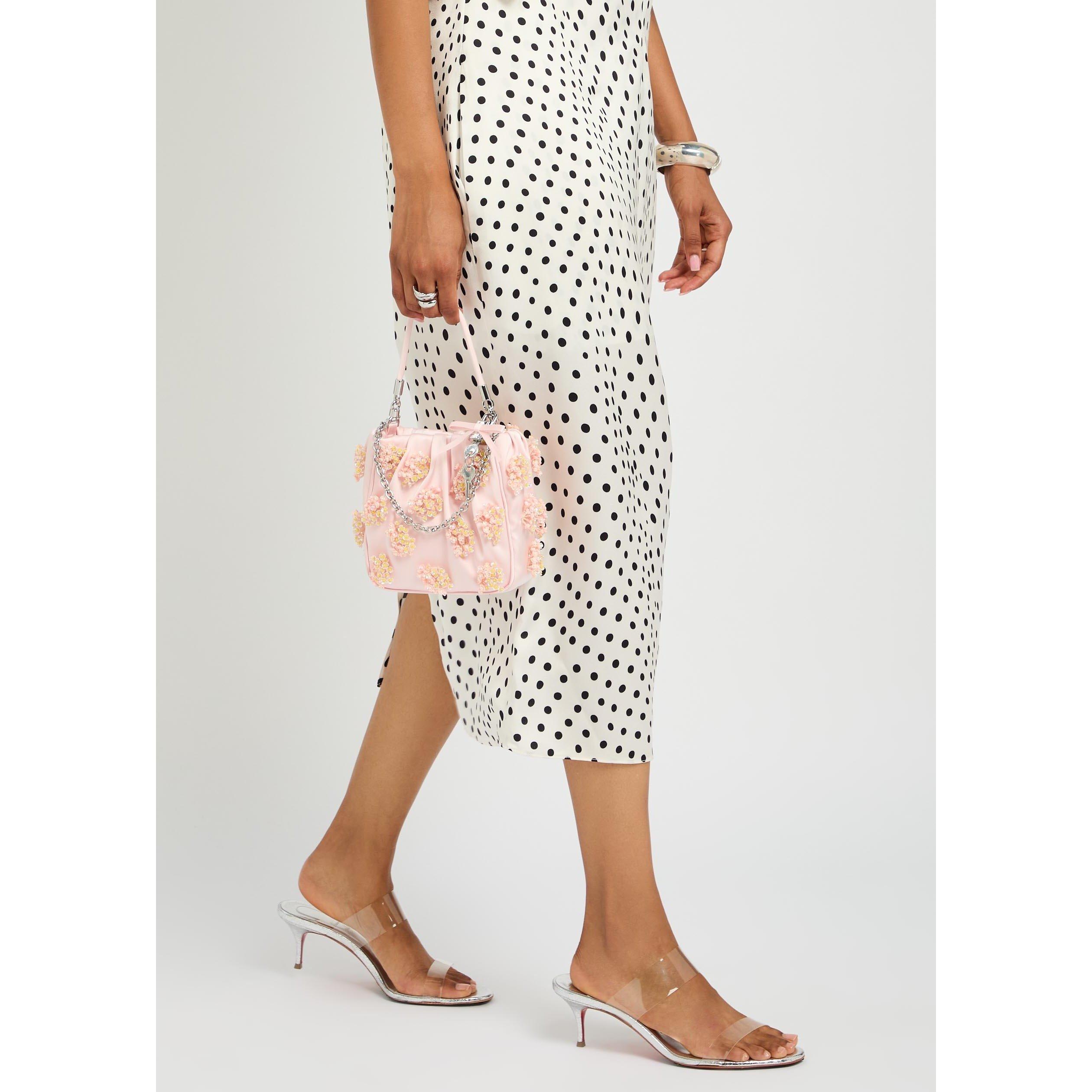 PINK - Self Portrait - PINK SATIN FLORAL BEADED TOTE - 7