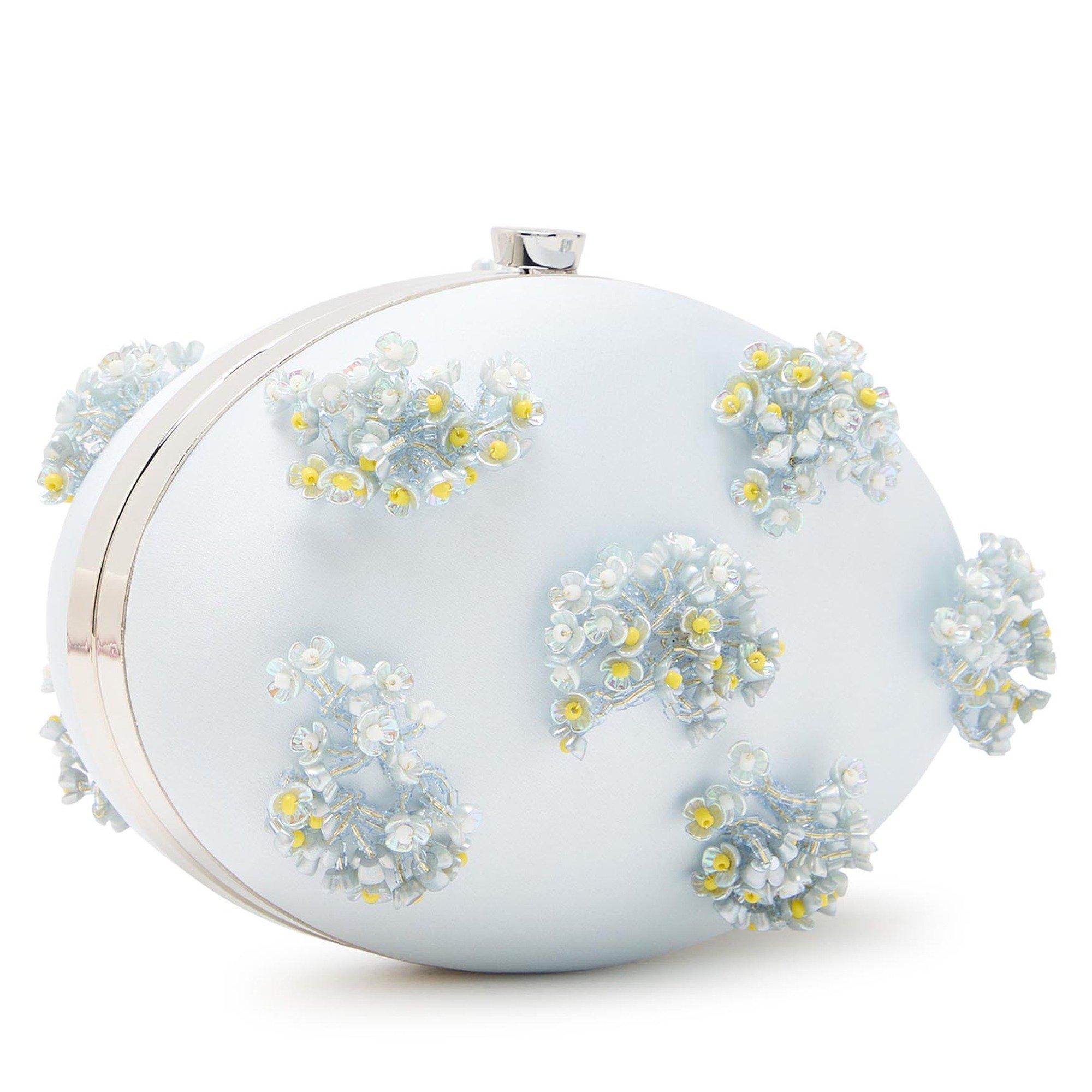 BLUE - Self Portrait - BLUE SATIN FLORAL BEADED OVAL - 2