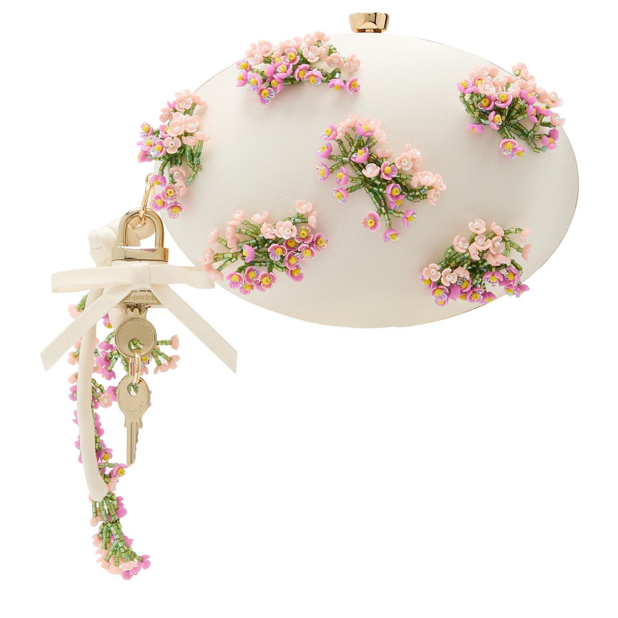 CREAM - Self Portrait - CREAM SATIN FLORAL BEADED OVAL