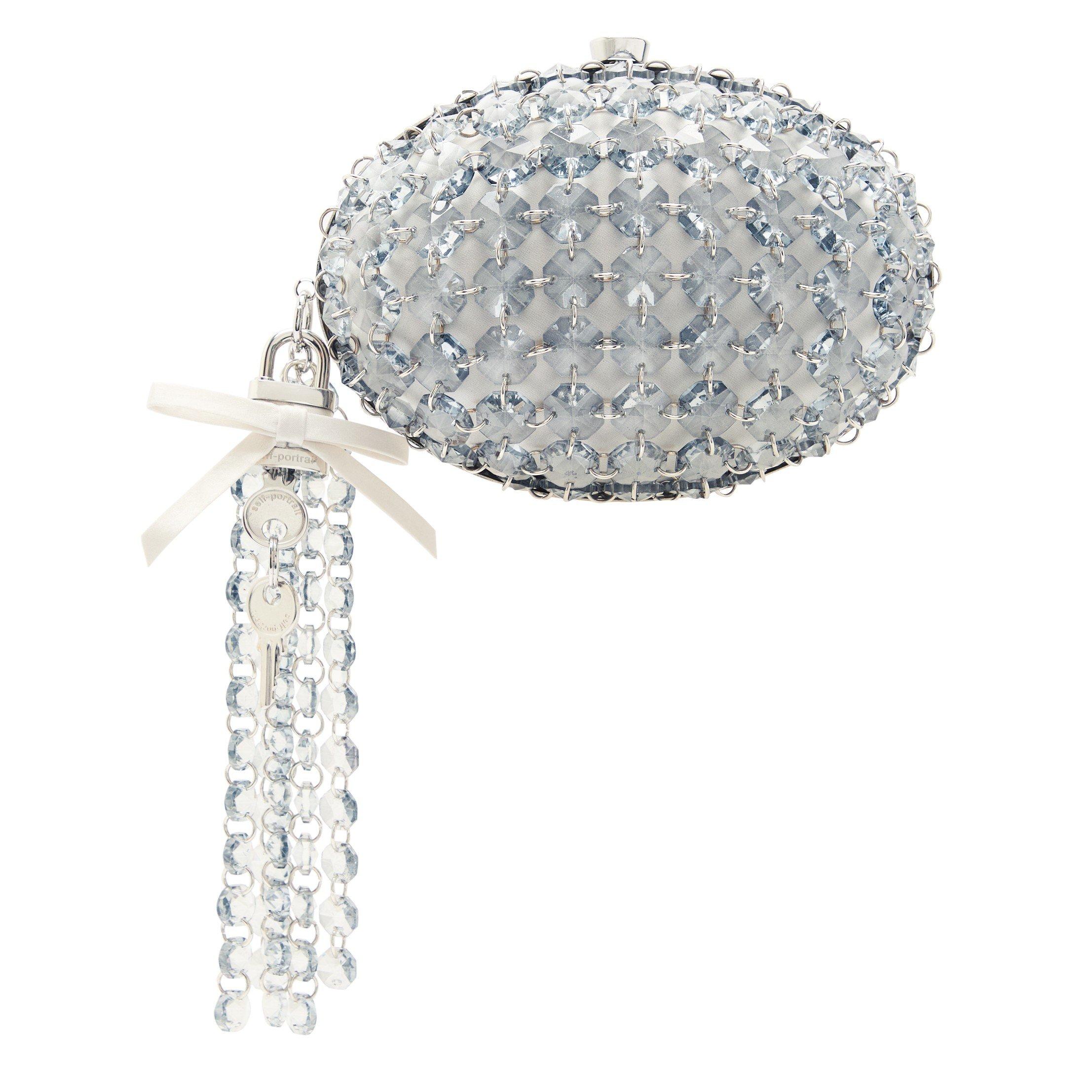 GREY - Self Portrait - GREY OVAL CRYSTAL CHAIN CLUTCH