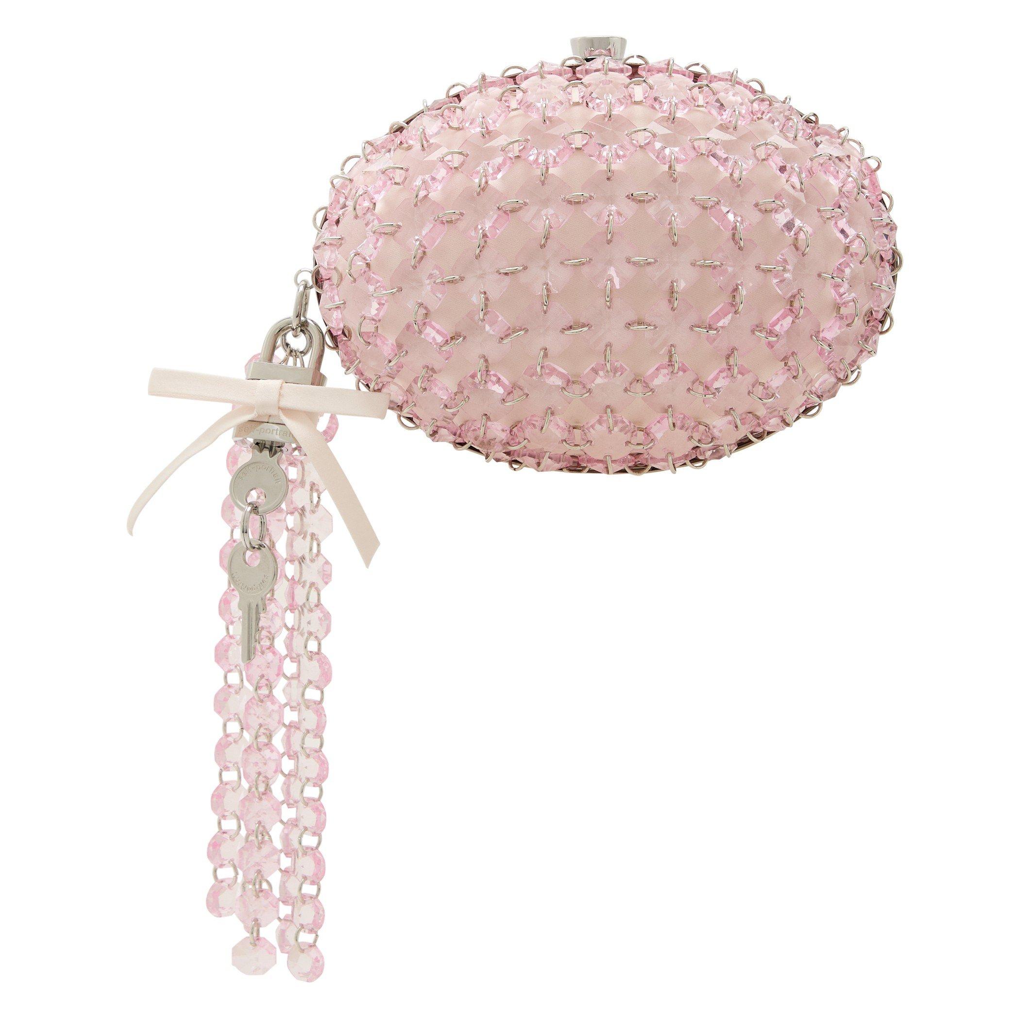 PINK - Self Portrait - PINK OVAL CRYSTAL CHAIN CLUTCH