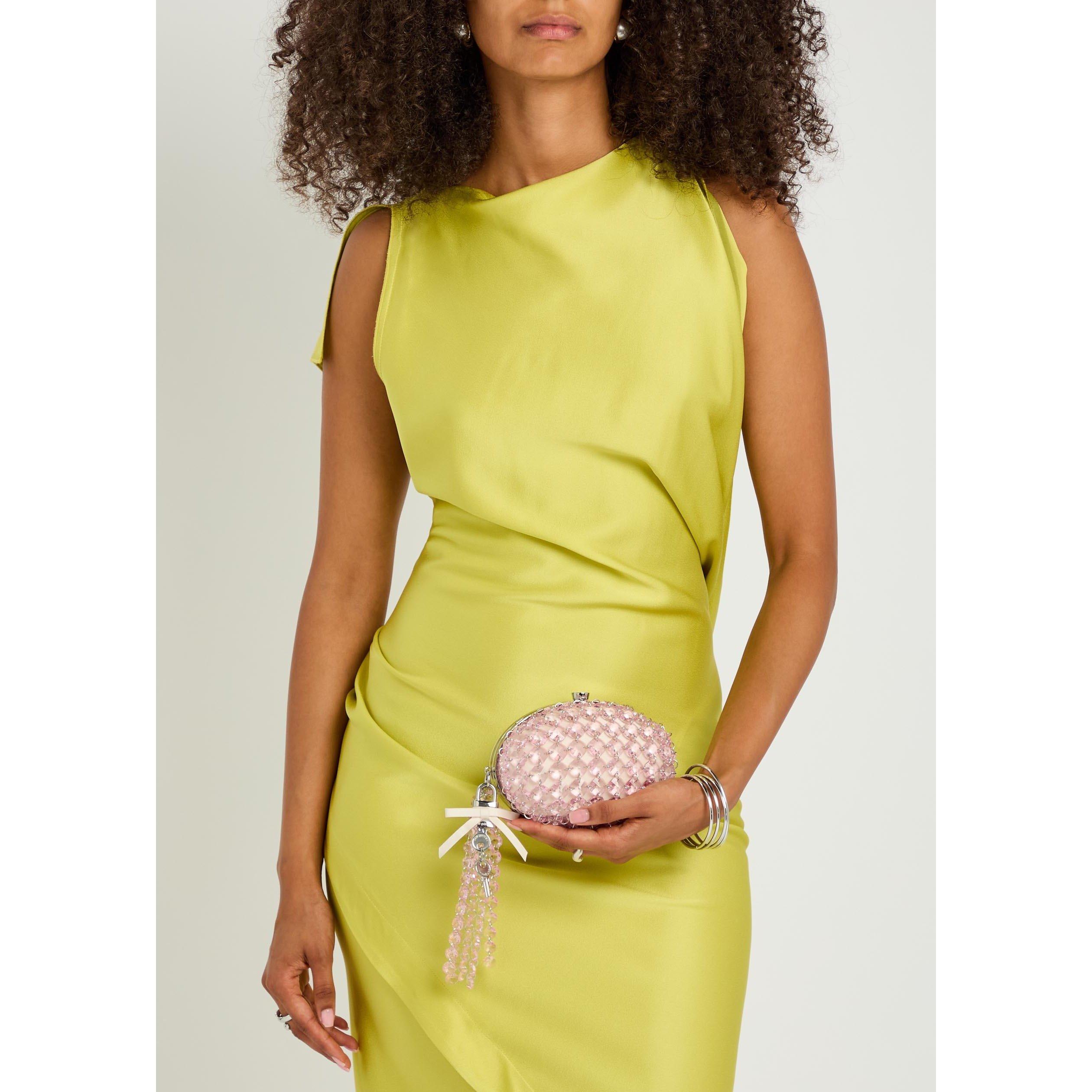 PINK - Self Portrait - PINK OVAL CRYSTAL CHAIN CLUTCH - 3