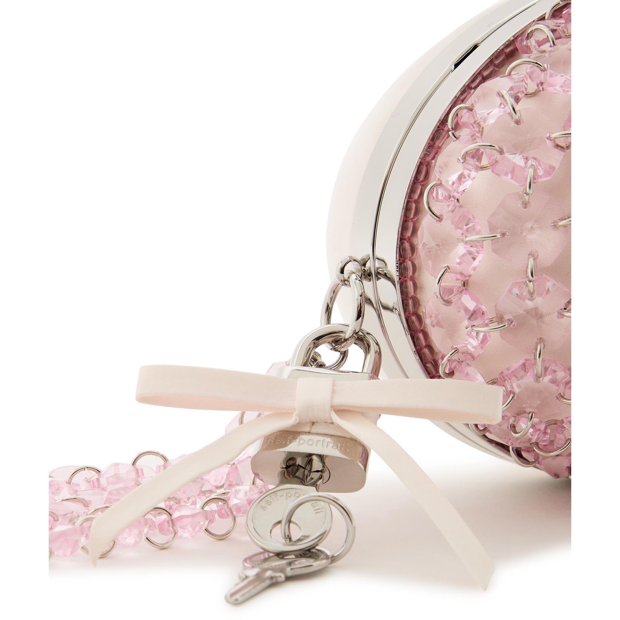 PINK - Self Portrait - PINK OVAL CRYSTAL CHAIN CLUTCH - 4