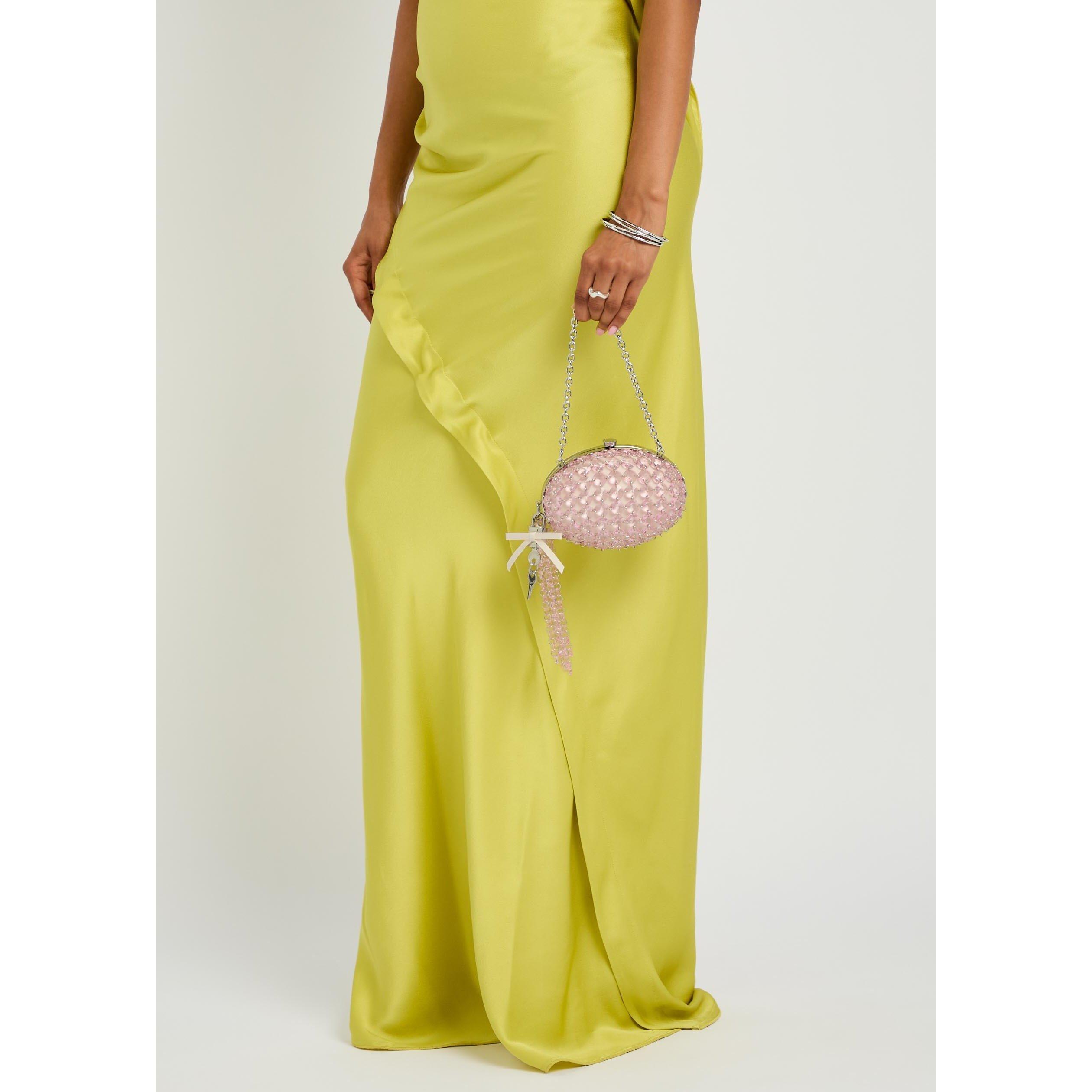 PINK - Self Portrait - PINK OVAL CRYSTAL CHAIN CLUTCH - 6