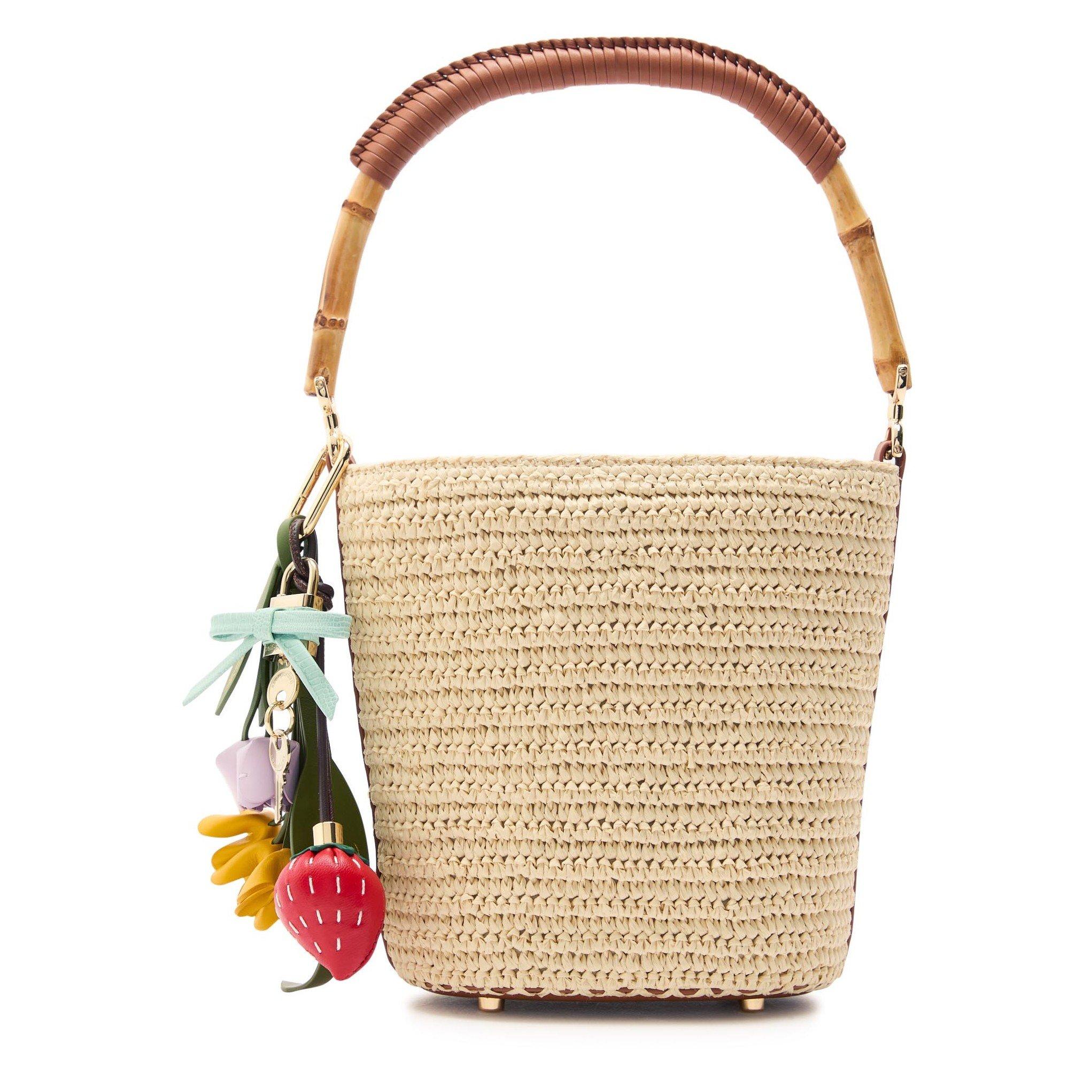 BROWN - Self Portrait - RAFFIA CHARM BUCKET BAG - 1