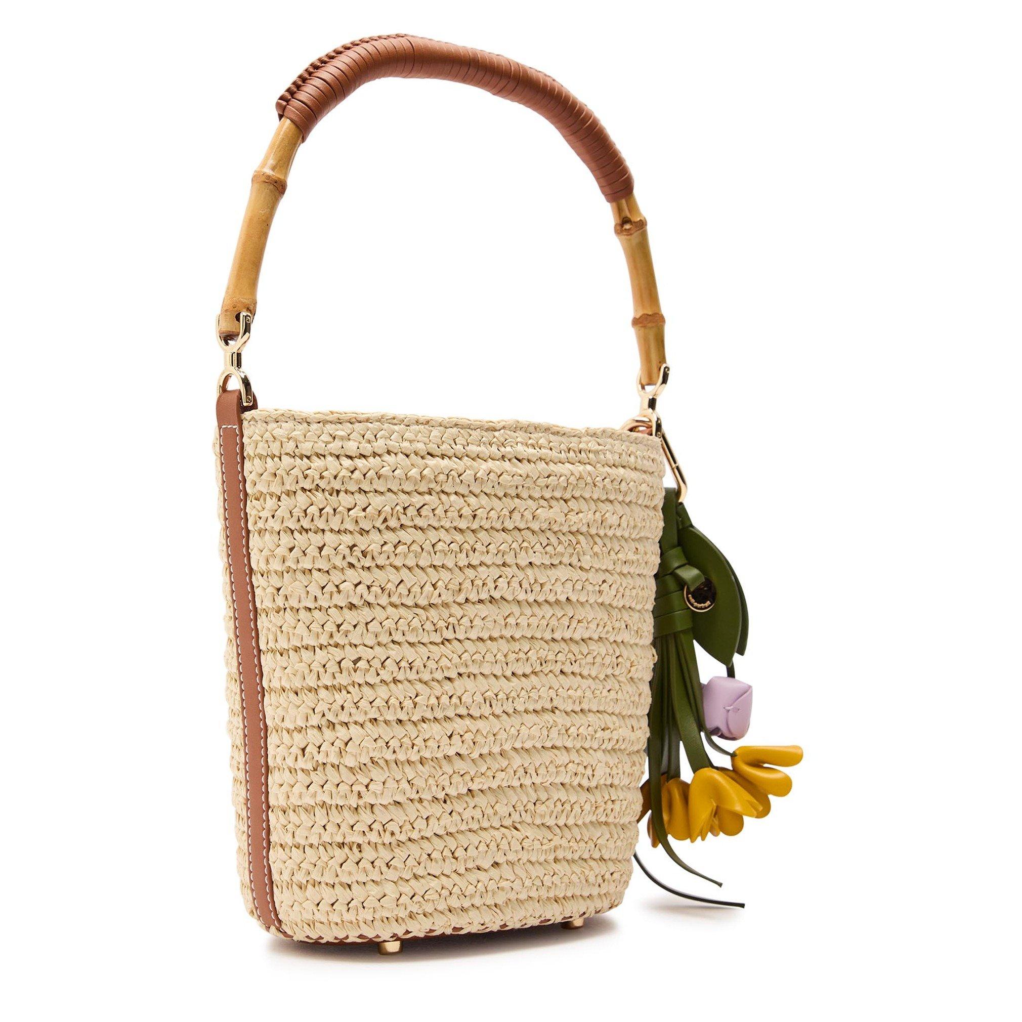 BROWN - Self Portrait - RAFFIA CHARM BUCKET BAG - 2