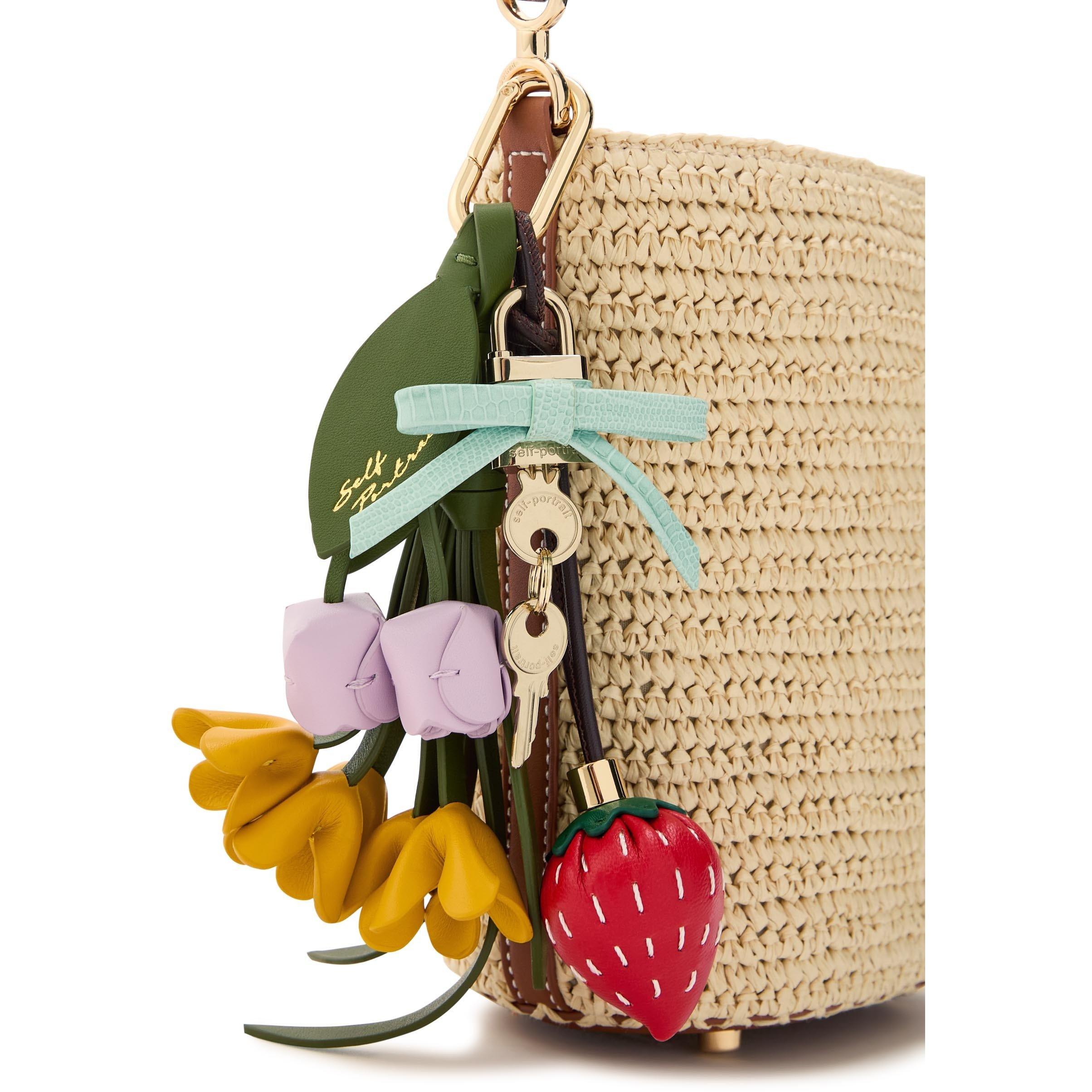 BROWN - Self Portrait - RAFFIA CHARM BUCKET BAG - 4