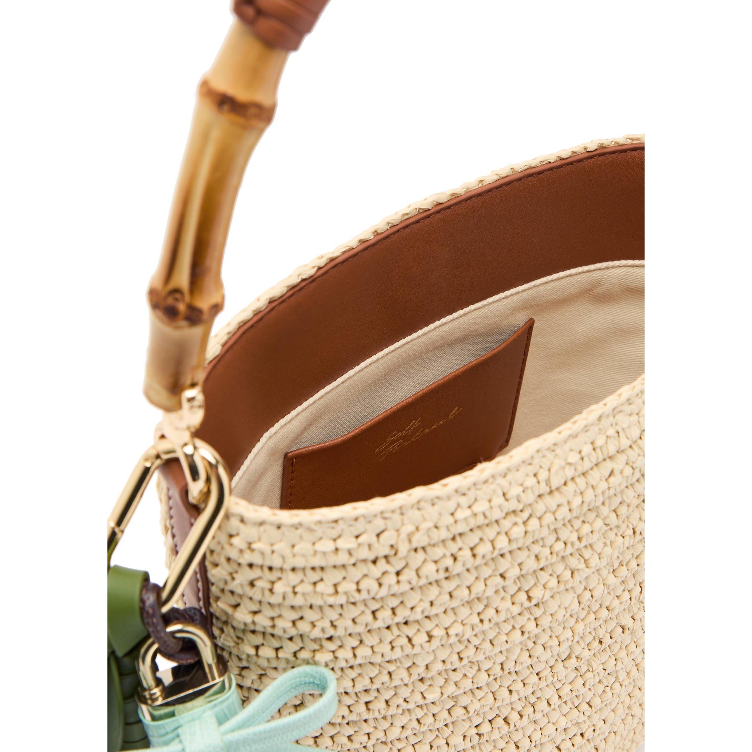 BROWN - Self Portrait - RAFFIA CHARM BUCKET BAG - 5