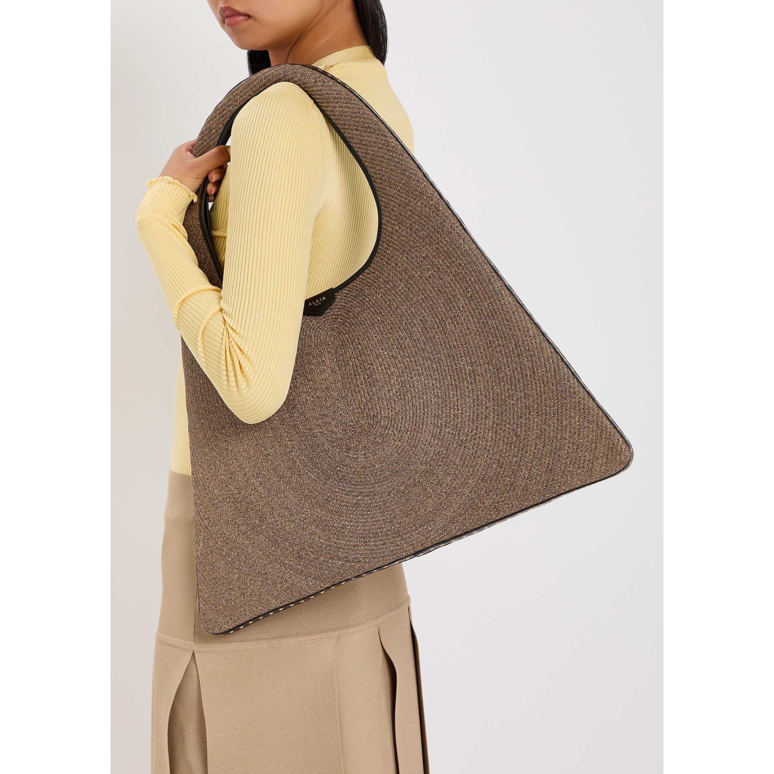 NATURAL - Alaia - Women's One-Piece Leather Raffia Hobo Shoulder Bag - 3