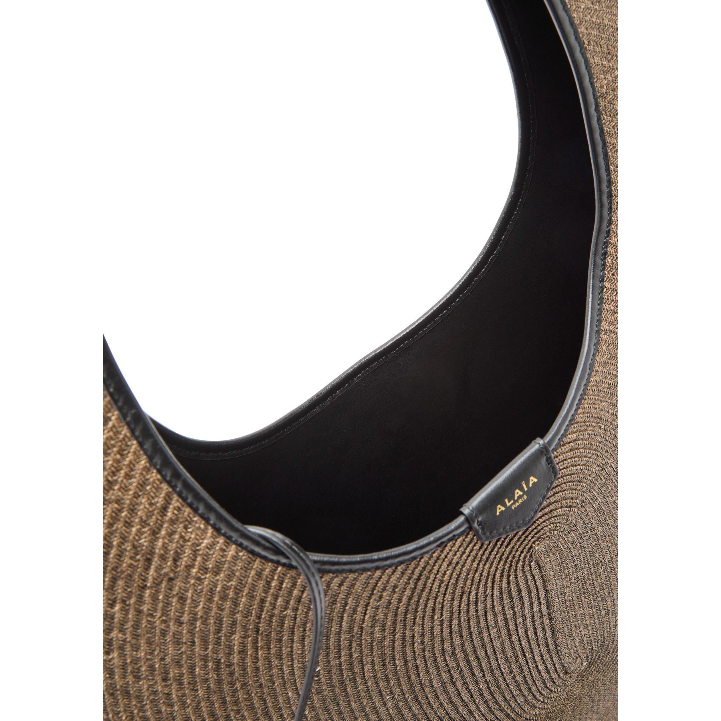 NATURAL - Alaia - Women's One-Piece Leather Raffia Hobo Shoulder Bag - 5