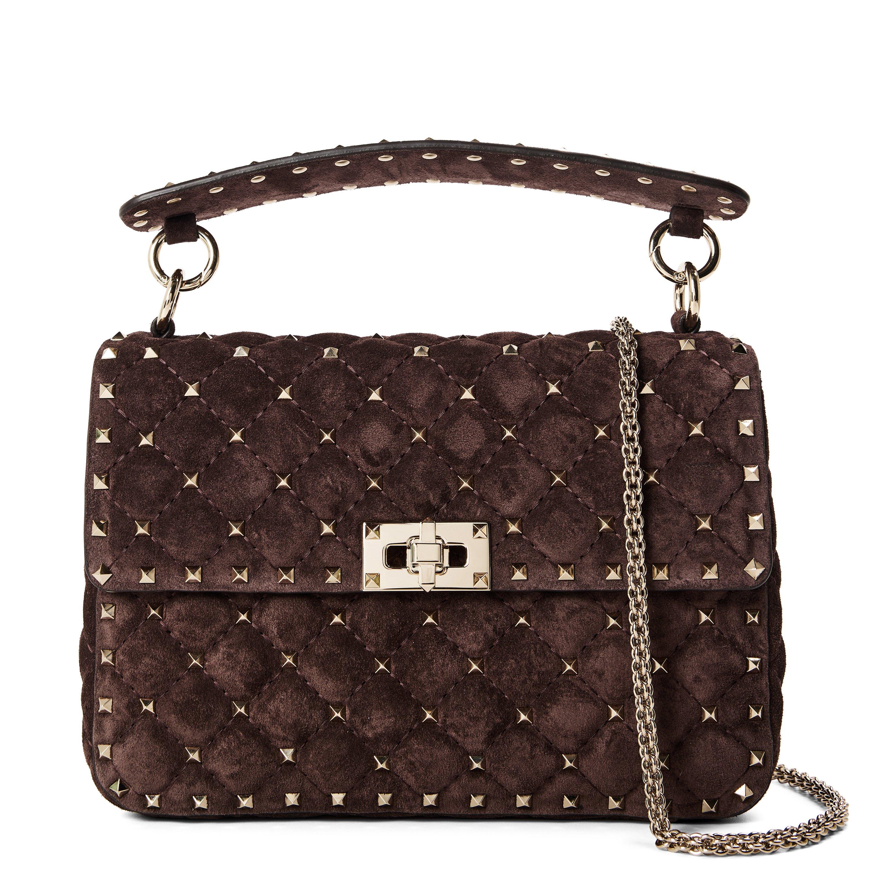 BROWN - Valentino - Women's Rockstud Spike Suede Medi Shoulder Bag - 1