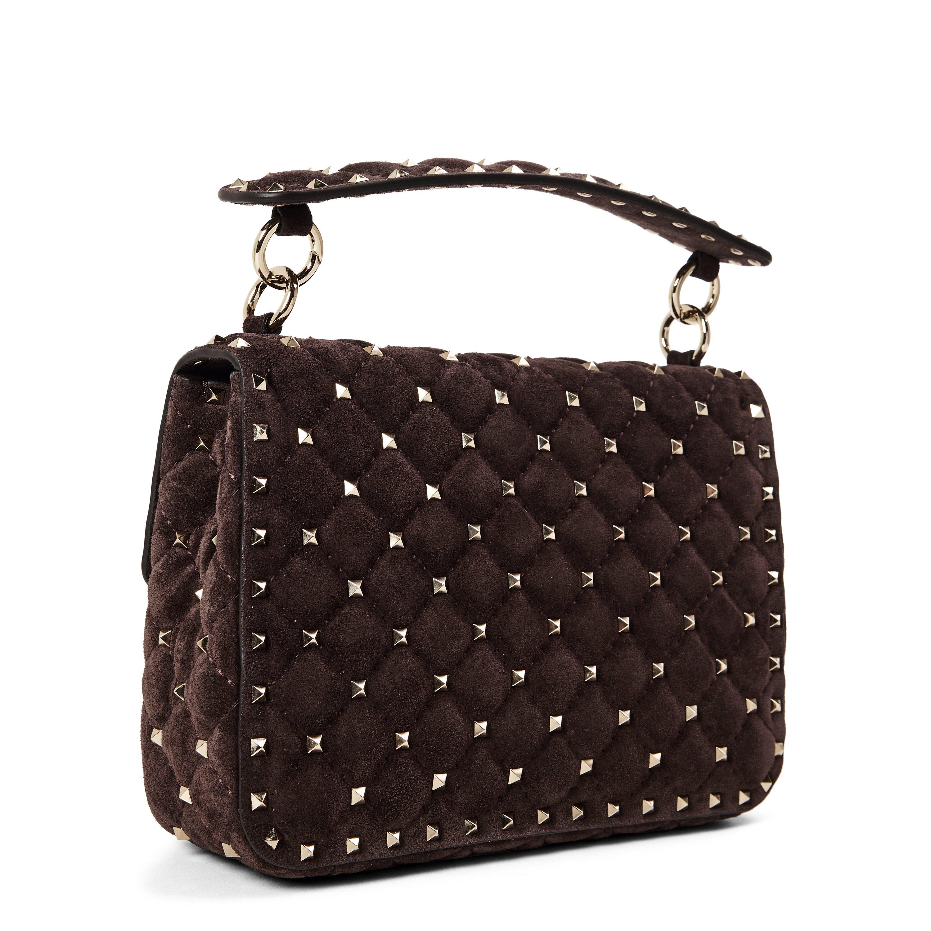BROWN - Valentino - Women's Rockstud Spike Suede Medi Shoulder Bag - 2