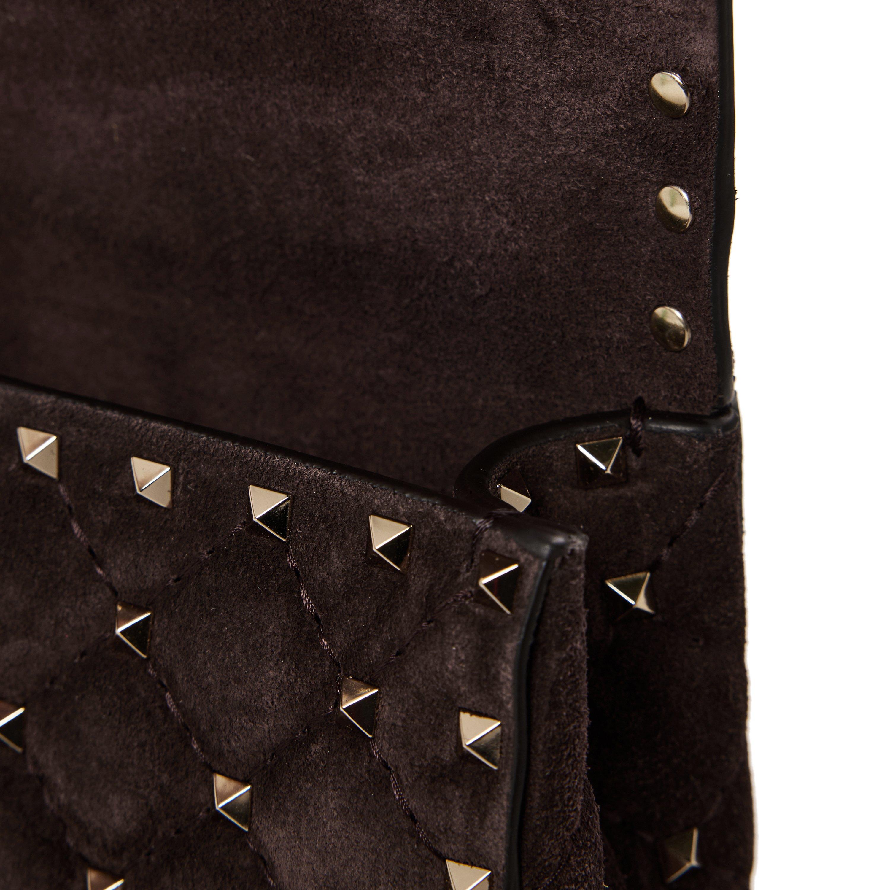 BROWN - Valentino - Women's Rockstud Spike Suede Medi Shoulder Bag - 4