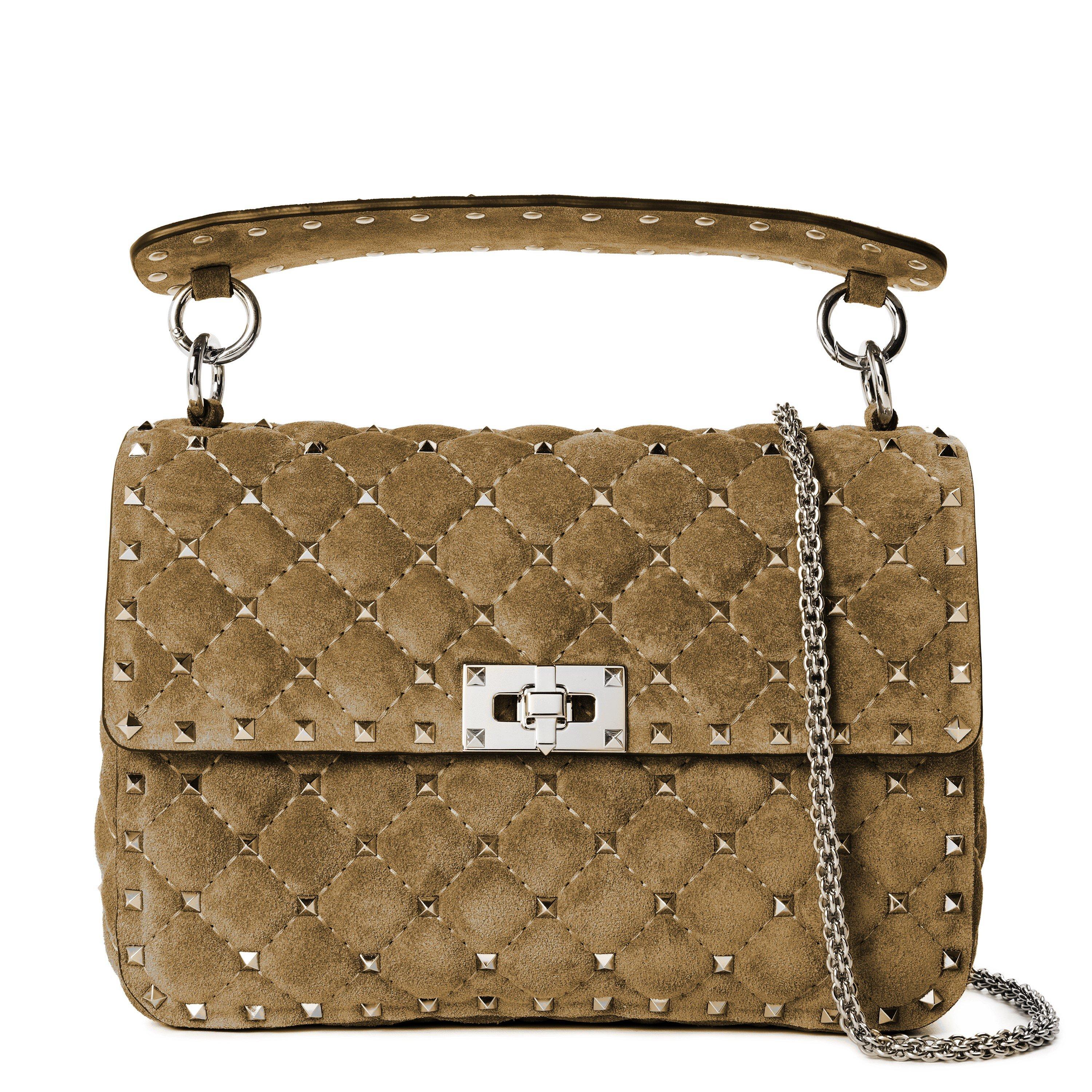 BEIGE - Valentino - ROCKSTUD SPIKE SUEDE MEDI - 1